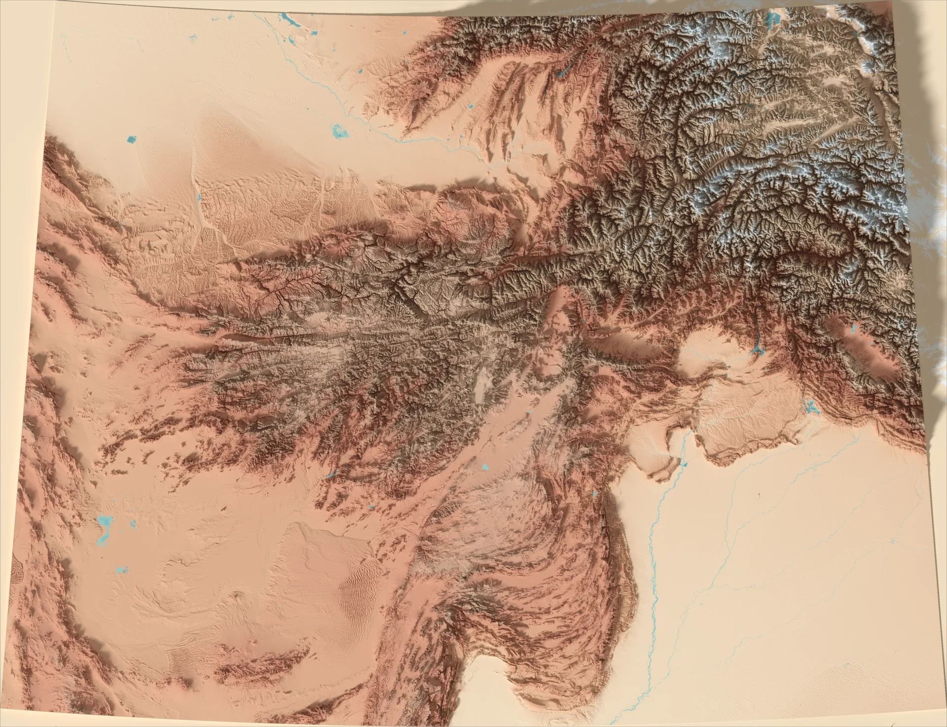Ray-traced relief map of Afghanistan