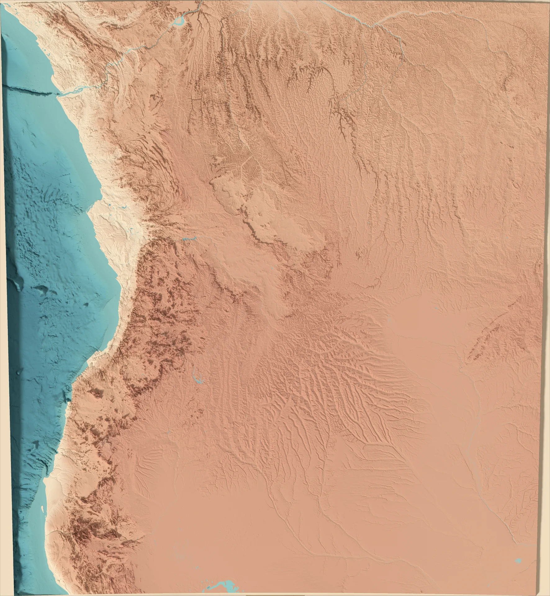 Ray-traced relief map of Angola