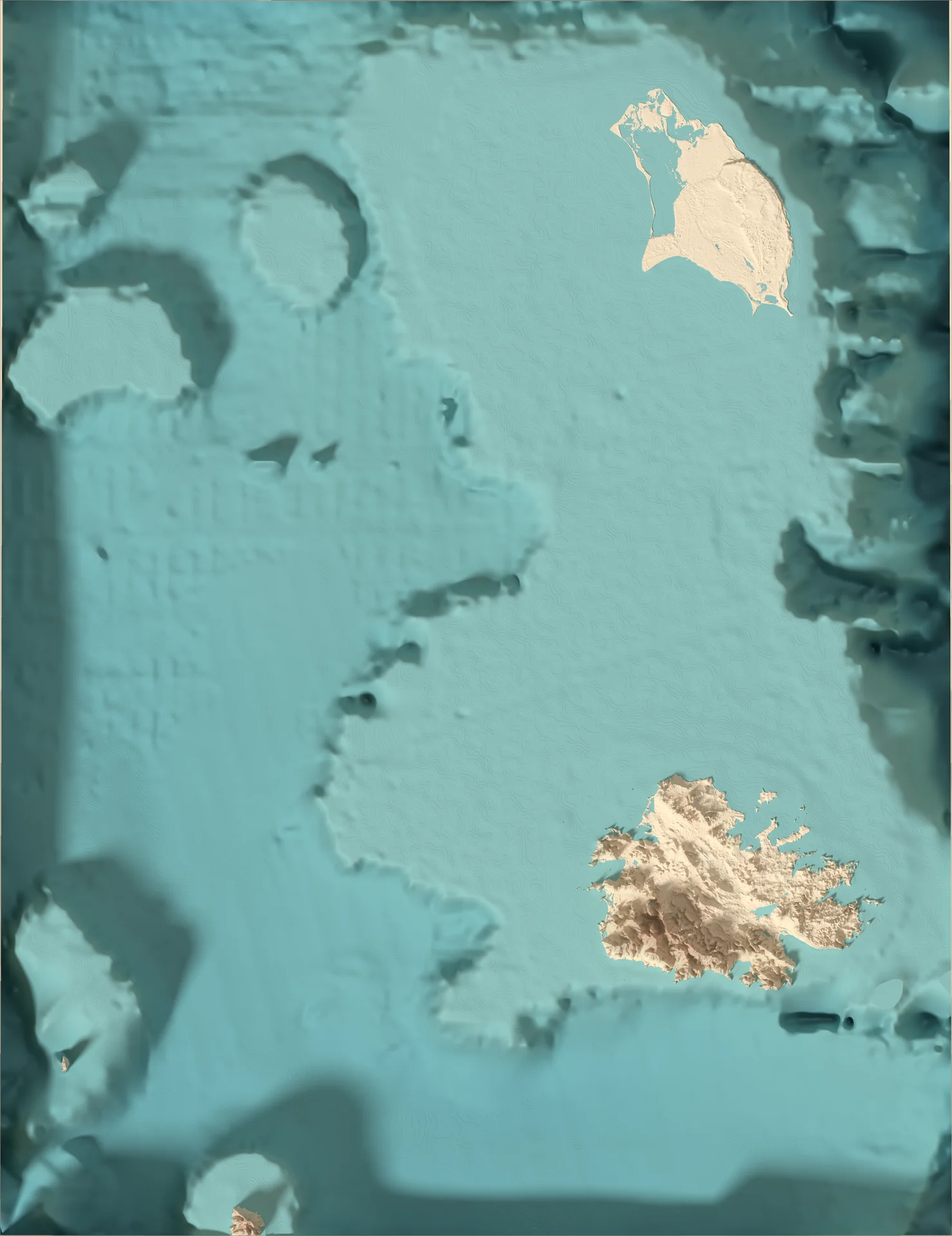 Ray-traced relief map of Antigua and Barbuda