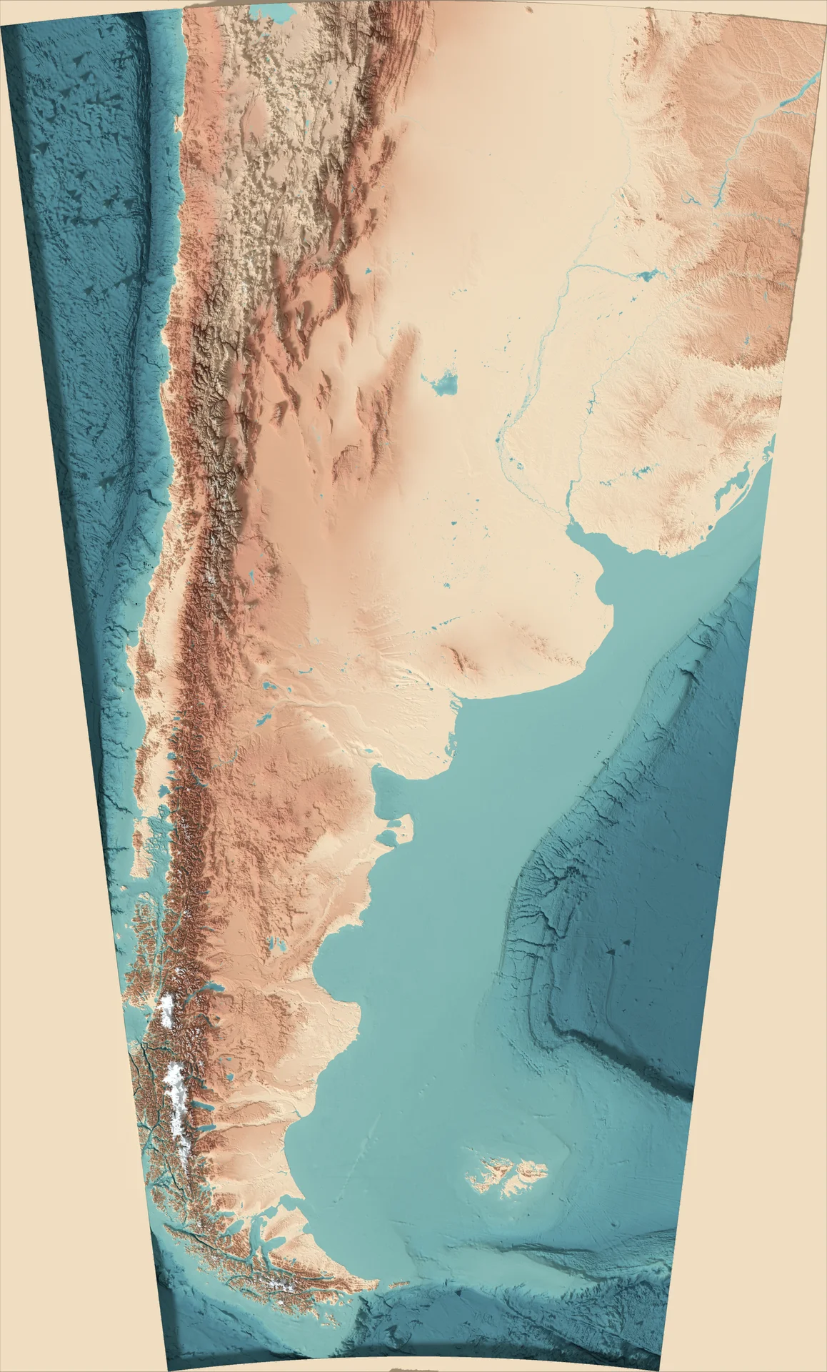Ray-traced relief map of Argentina