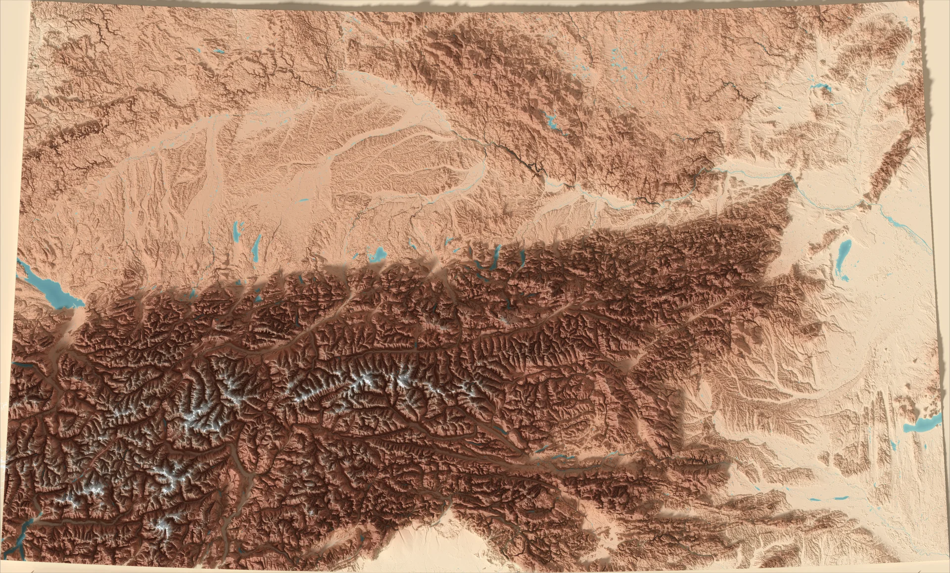 Ray-traced relief map of Austria