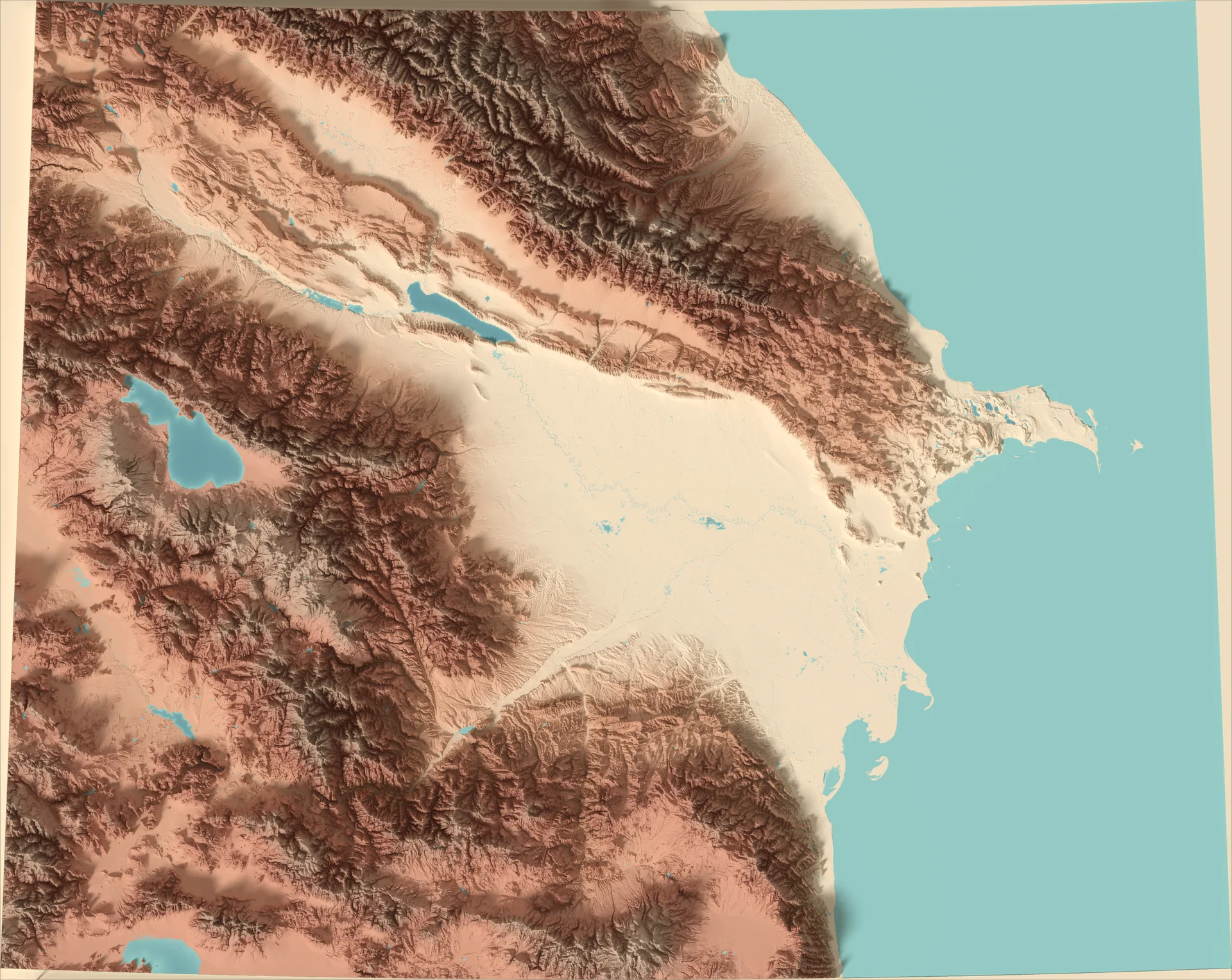 Ray-traced relief map of Azerbaijan