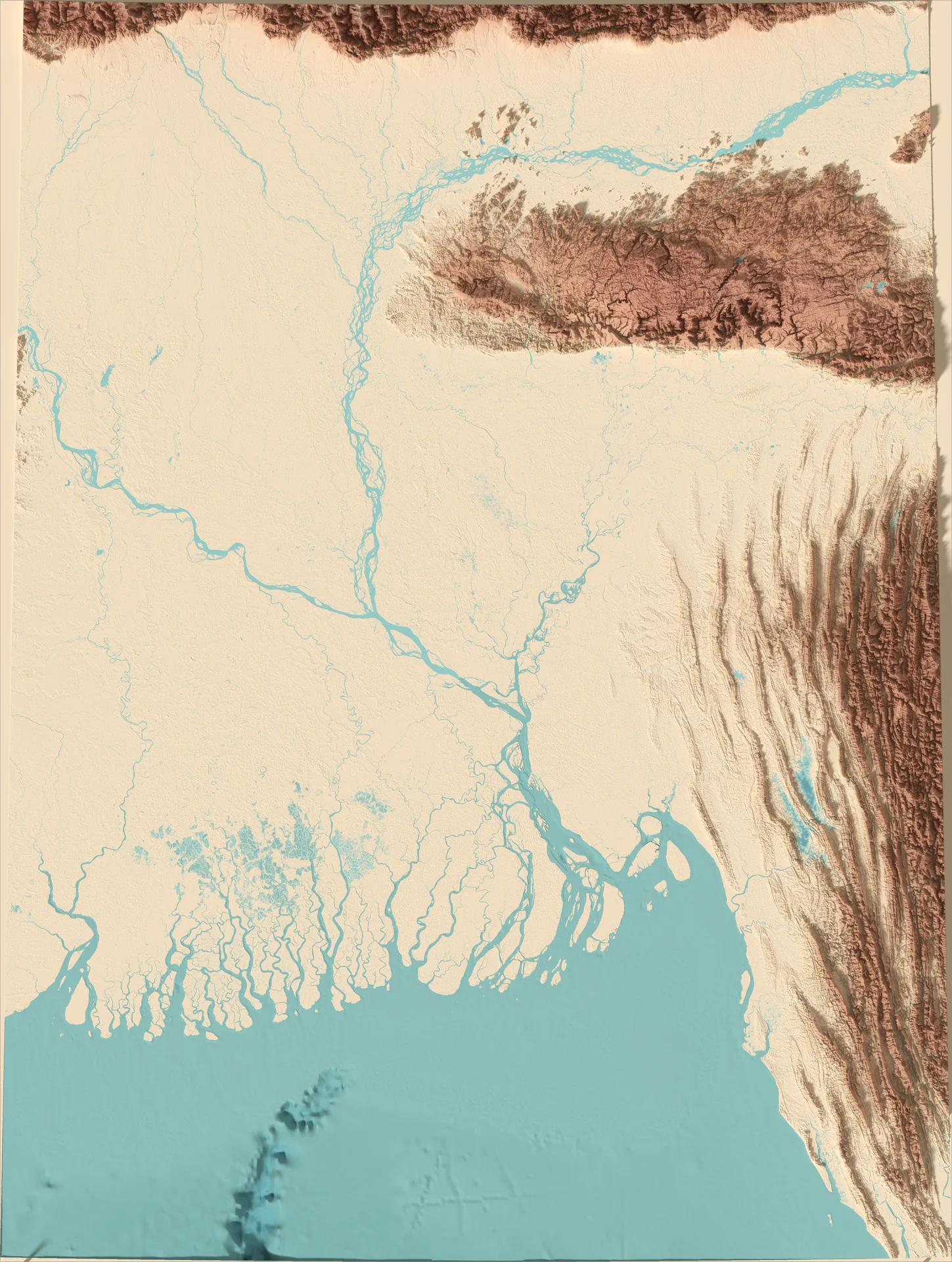 Ray-traced relief map of Bangladesh