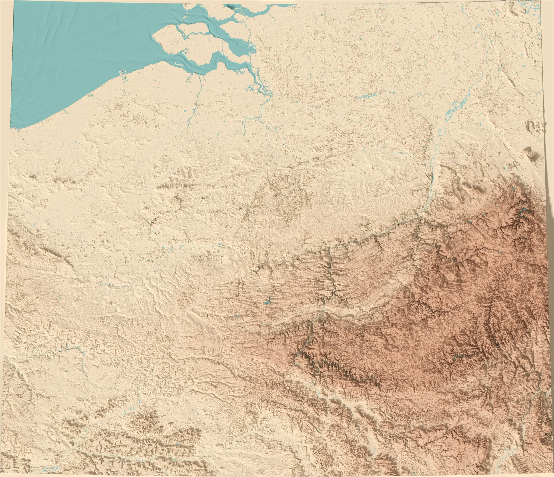 Ray-traced relief map of Belgium