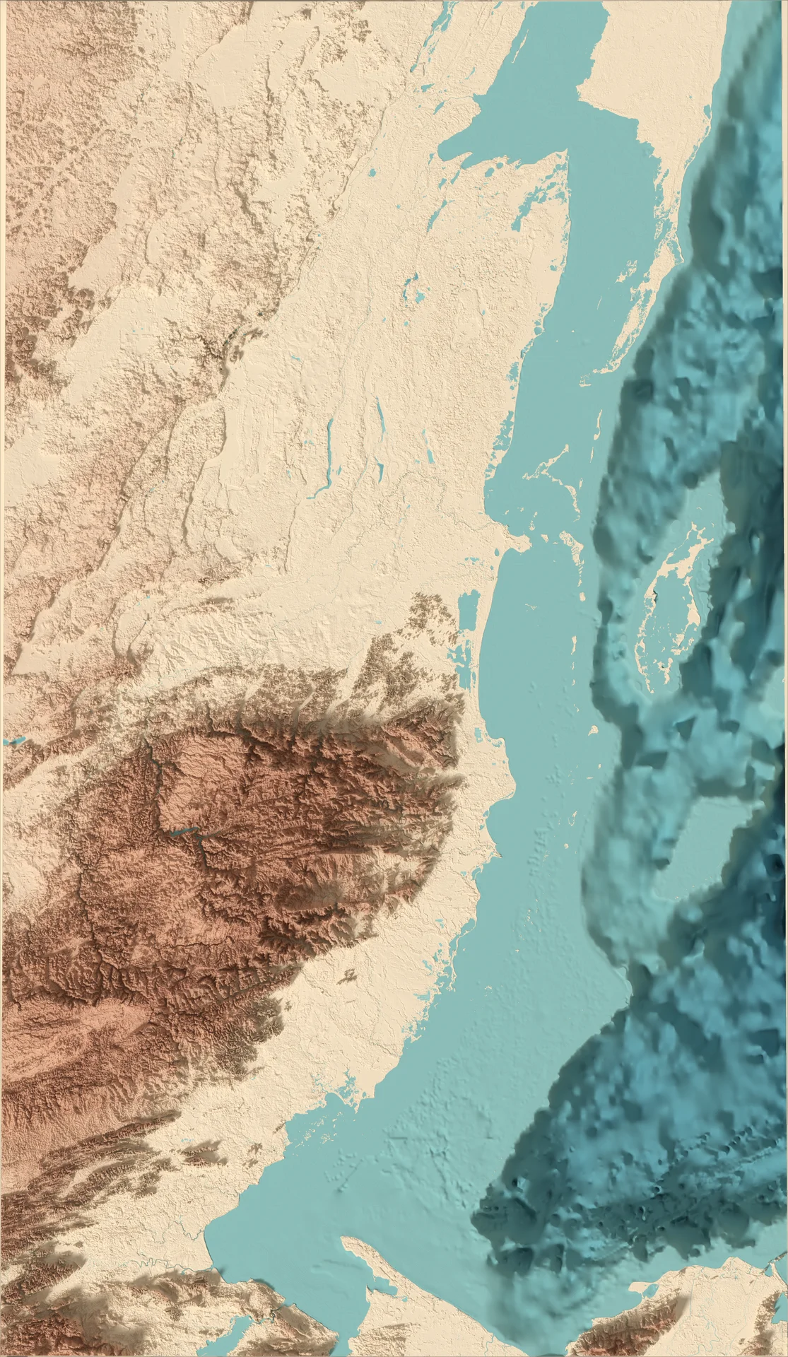 Ray-traced relief map of Belize