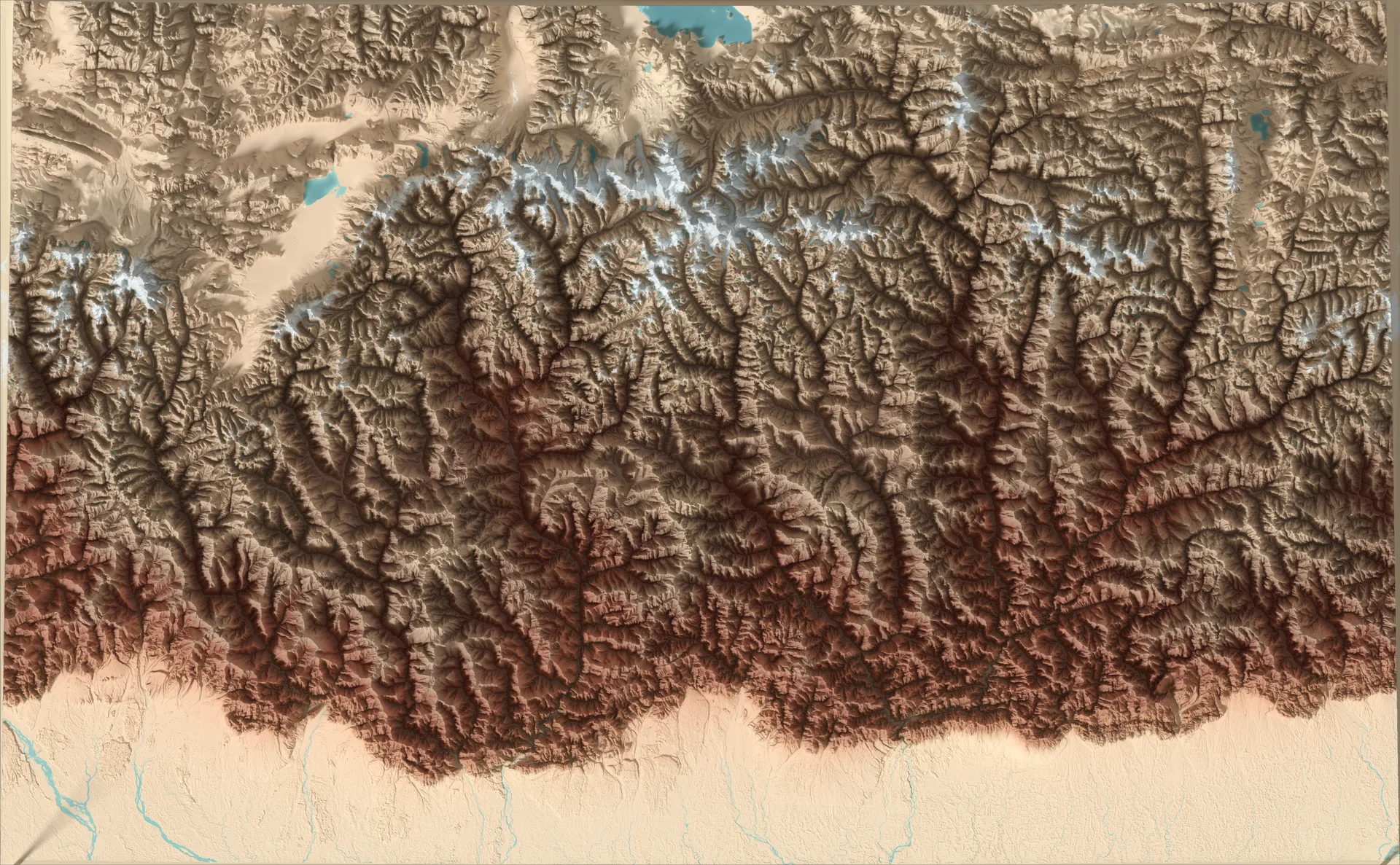 Ray-traced relief map of Bhutan
