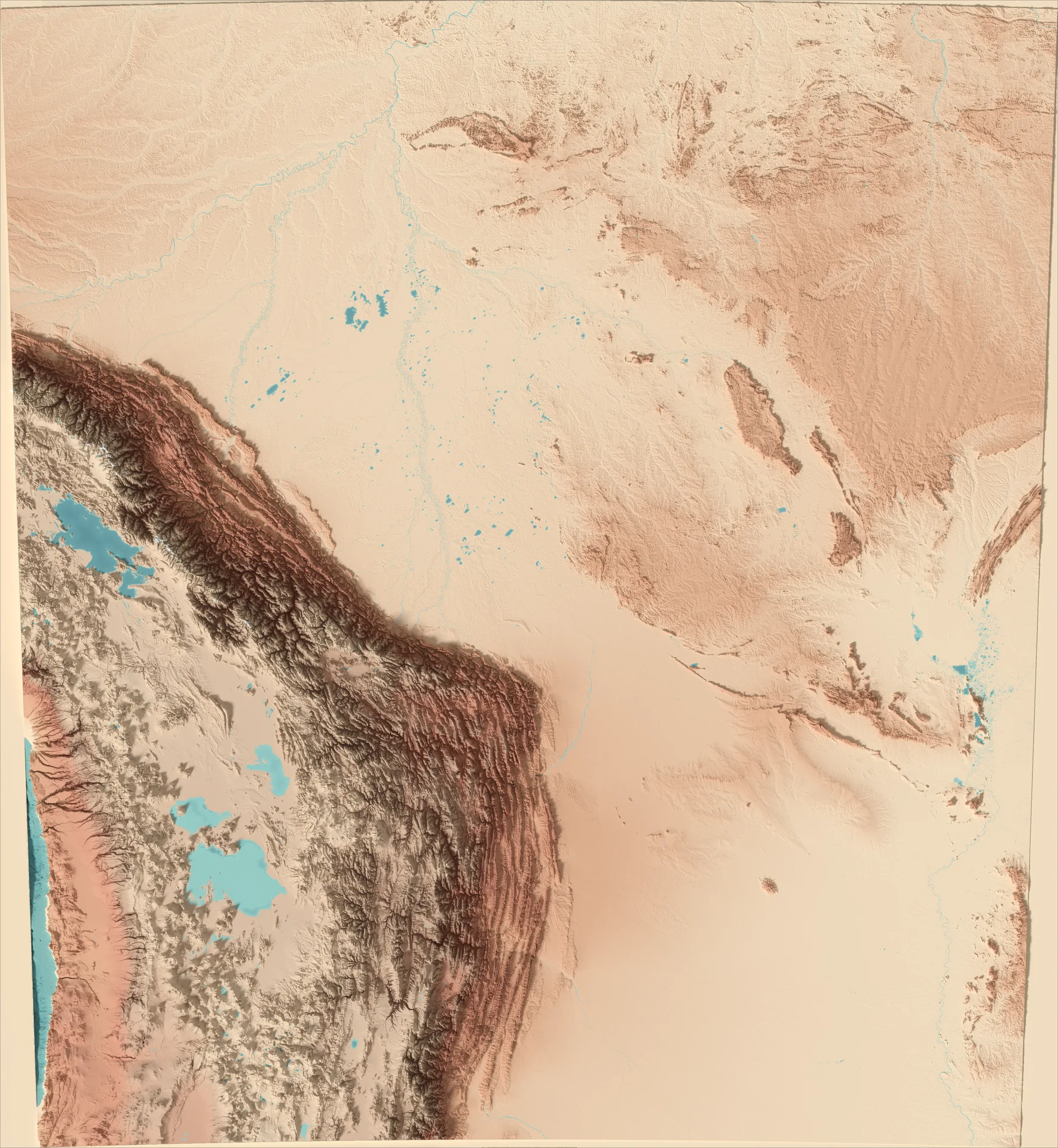 Ray-traced relief map of Bolivia