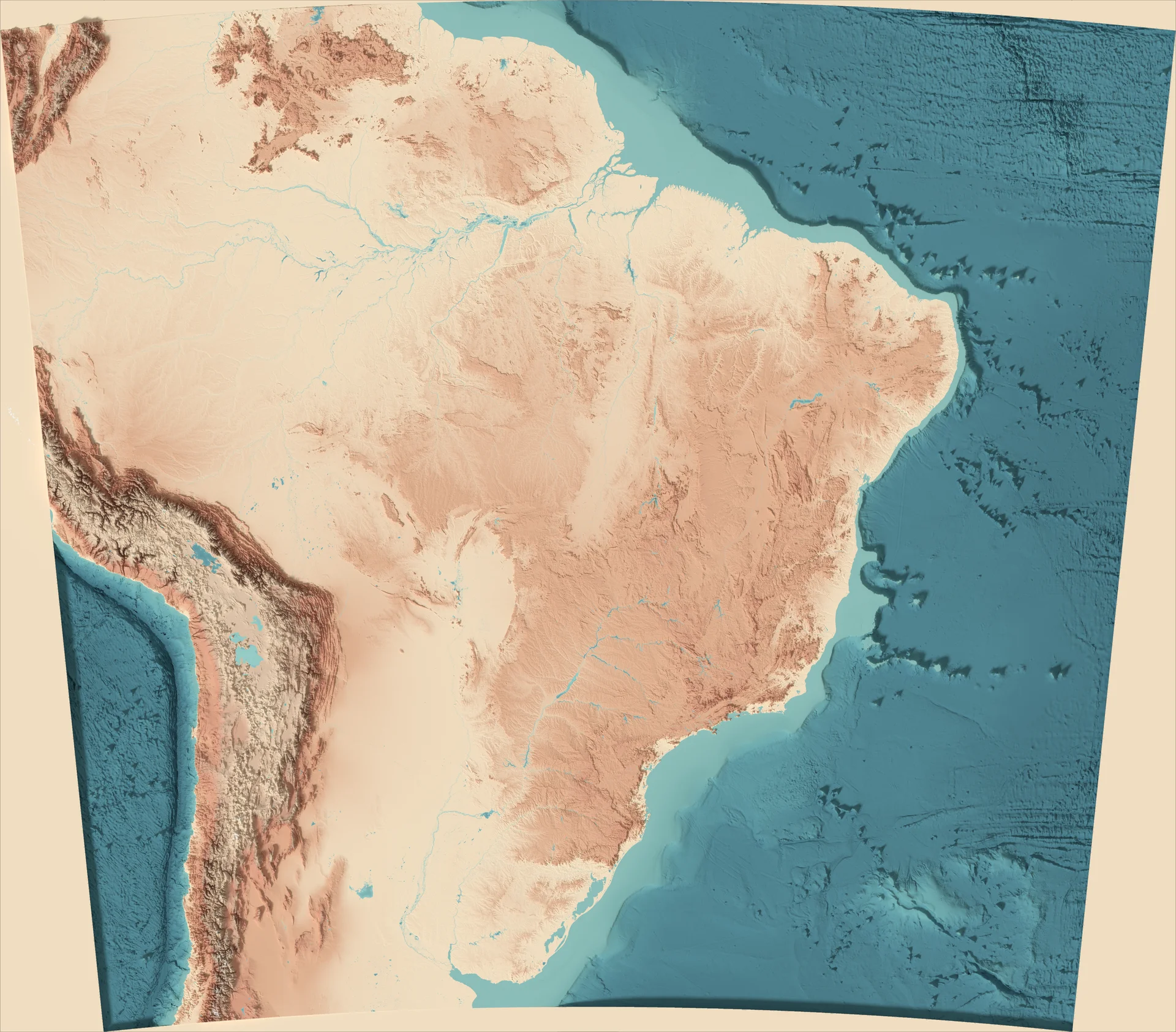 Ray-traced relief map of Brazil