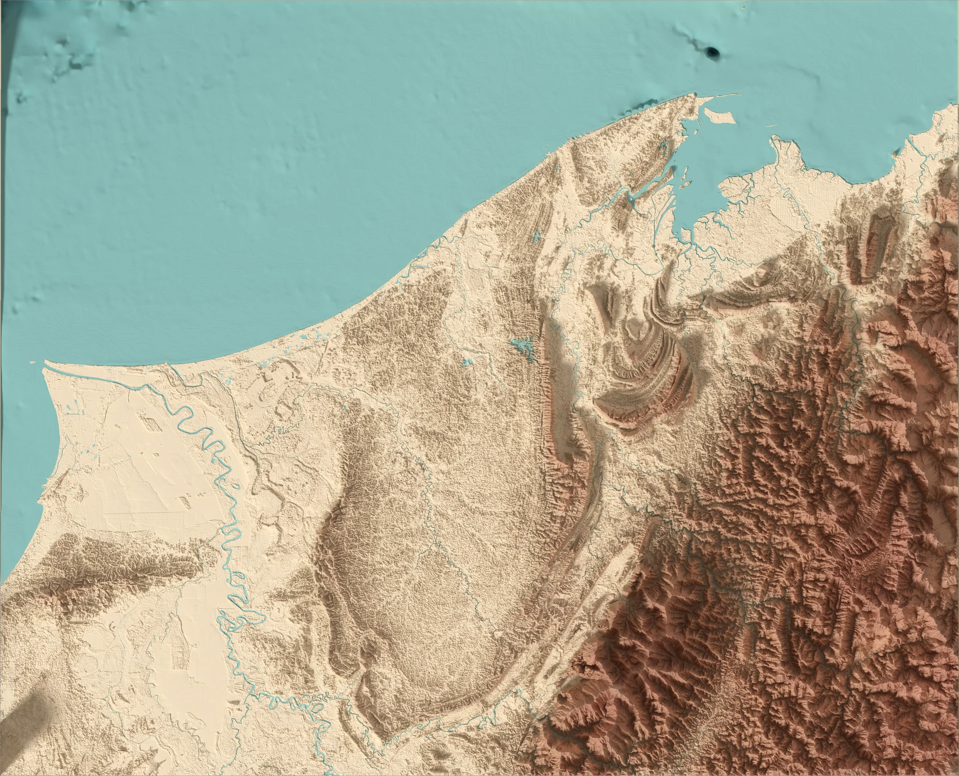 Ray-traced relief map of Brunei