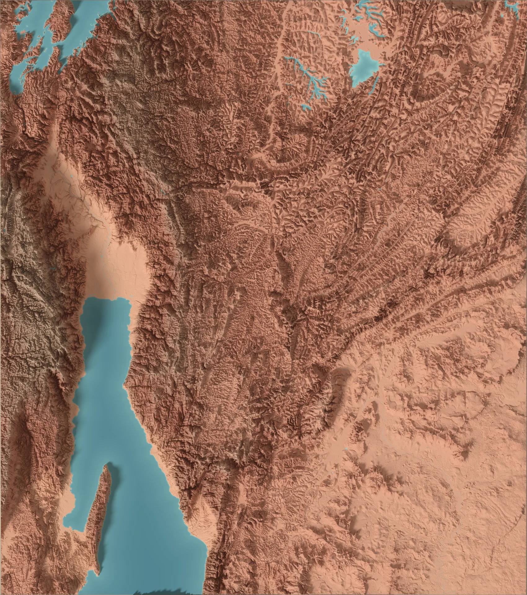 Ray-traced relief map of Burundi