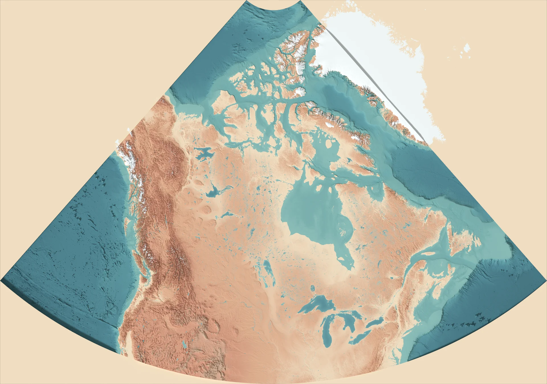 Ray-traced relief map of Canada