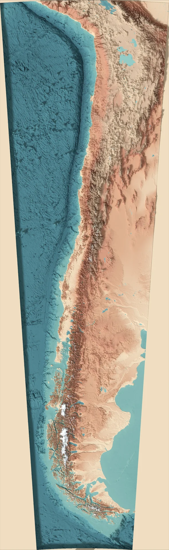Ray-traced relief map of Chile