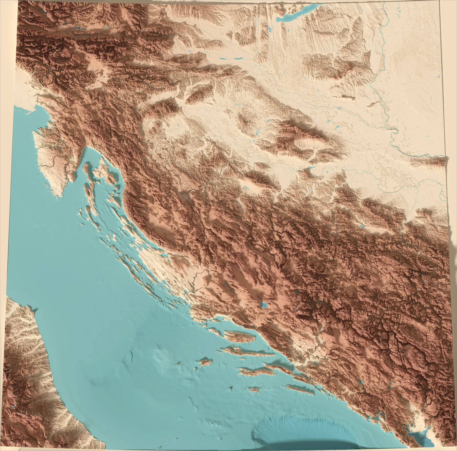Ray-traced relief map of Croatia