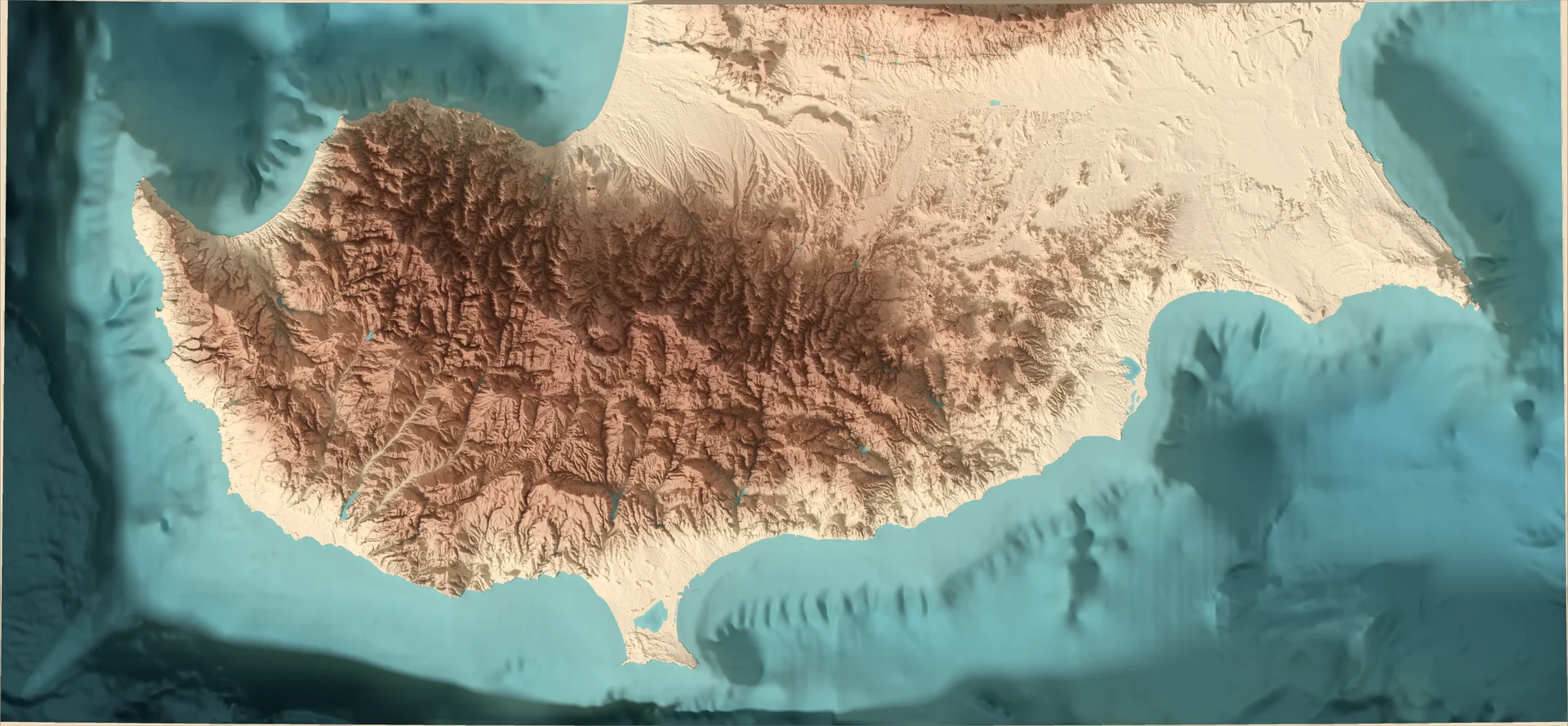 Ray-traced relief map of Cyprus