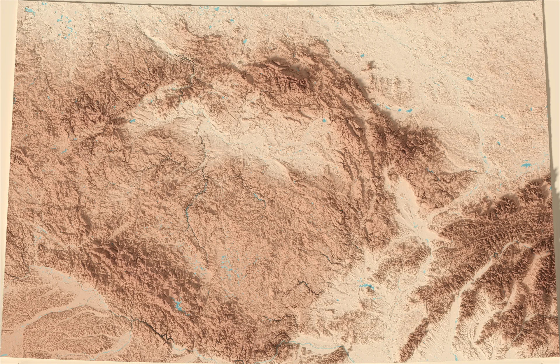 Ray-traced relief map of Czechia