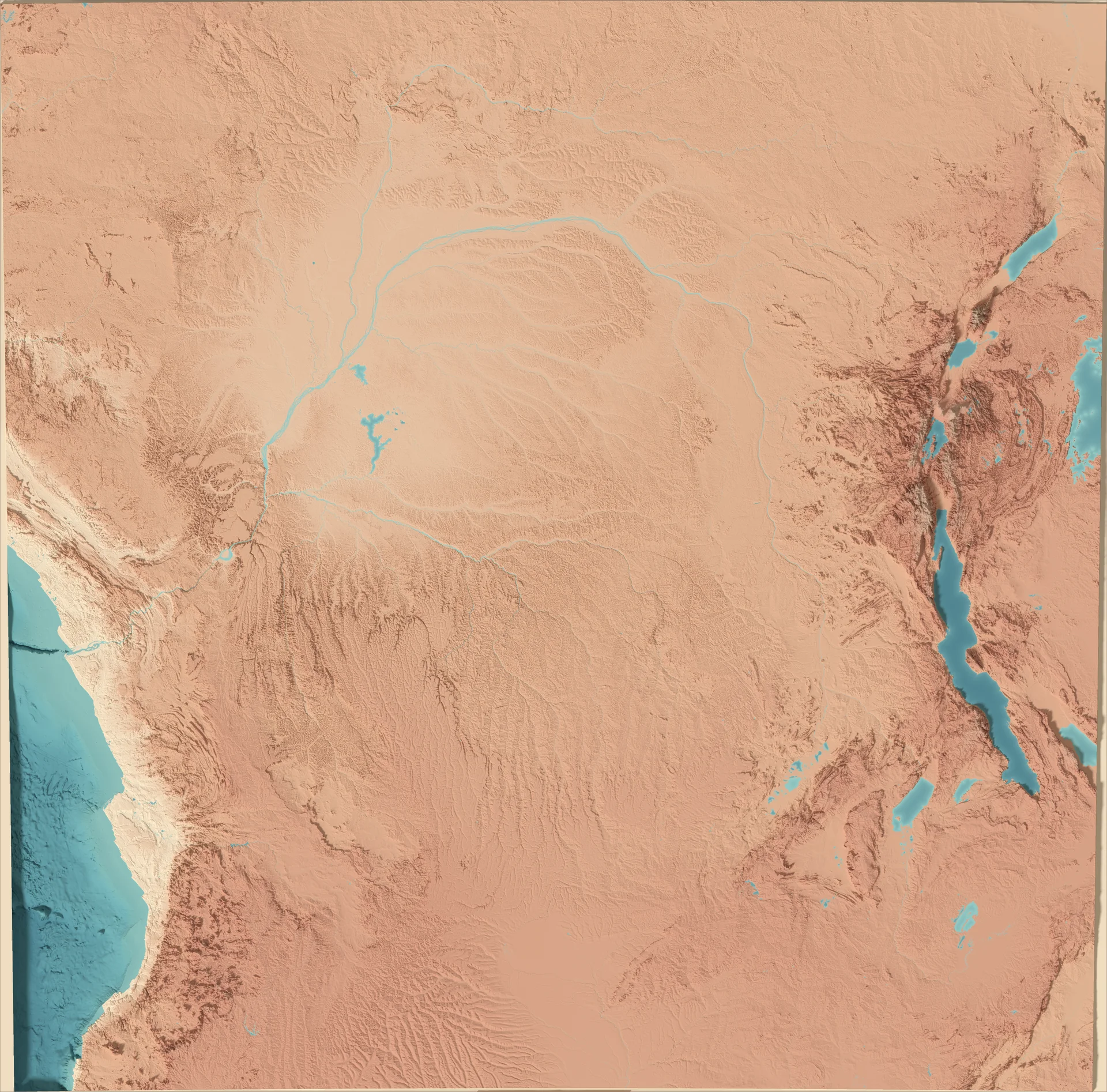 Ray-traced relief map of Democratic Republic of the Congo