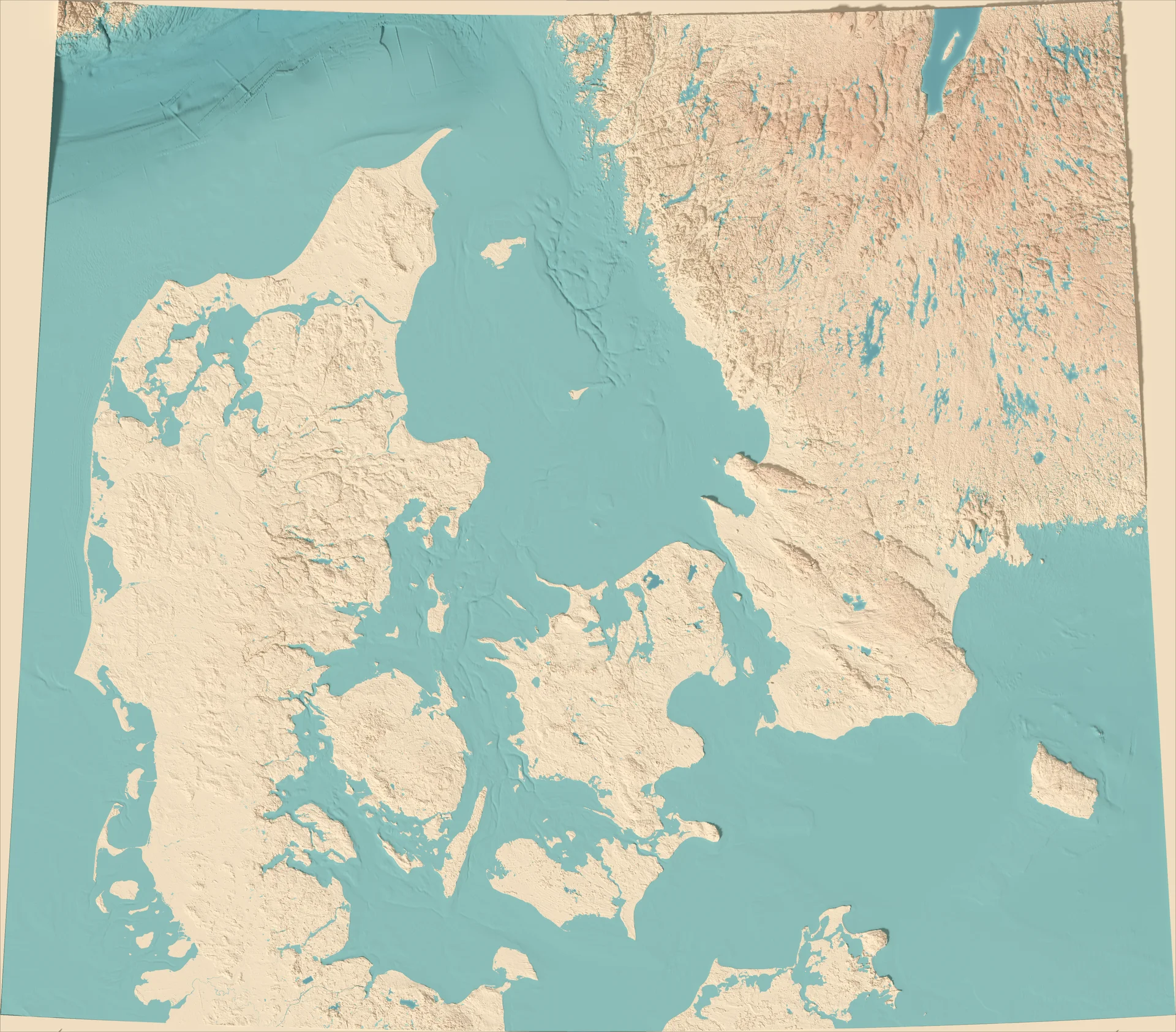 Ray-traced relief map of Denmark
