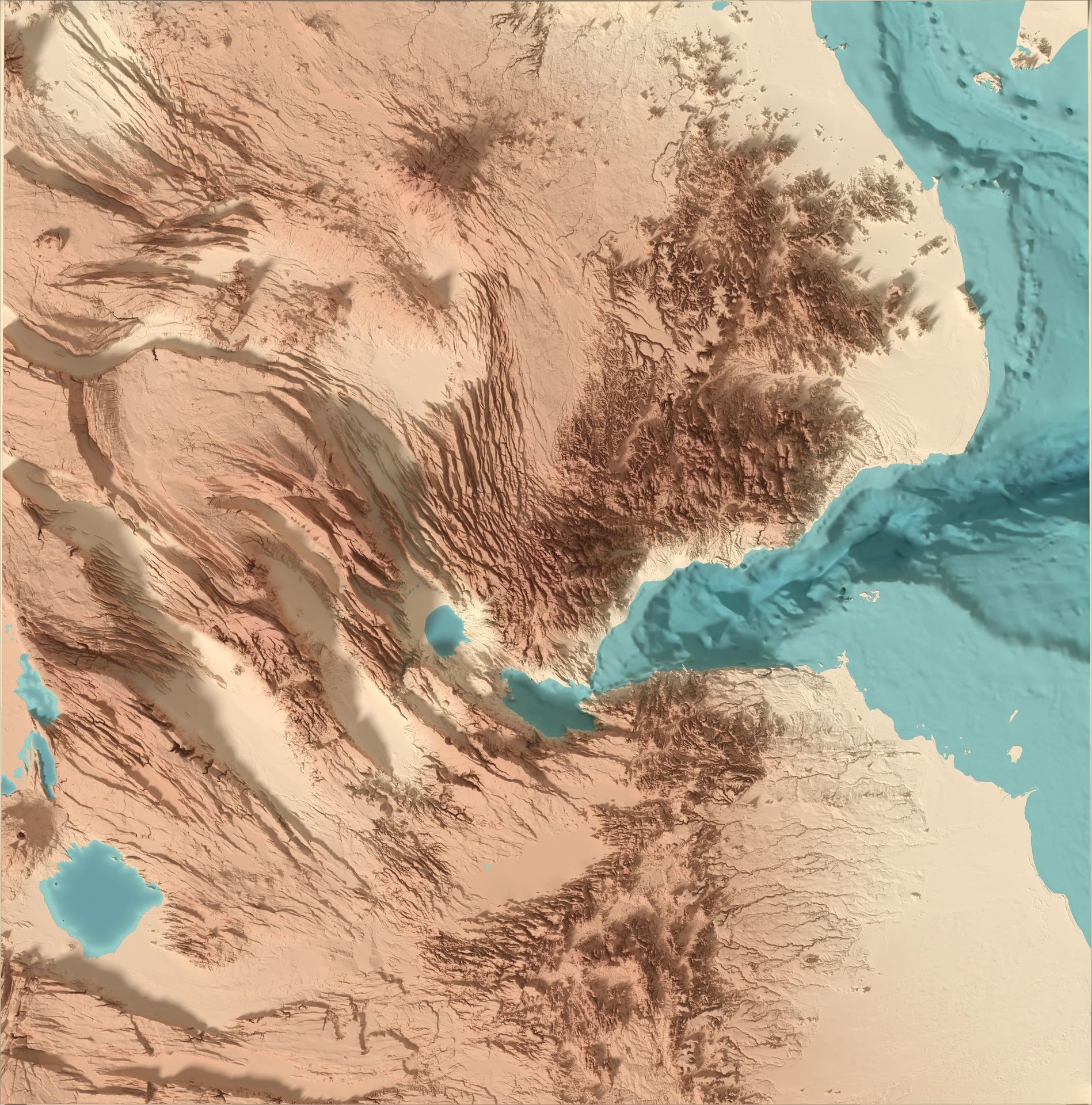 Ray-traced relief map of Djibouti