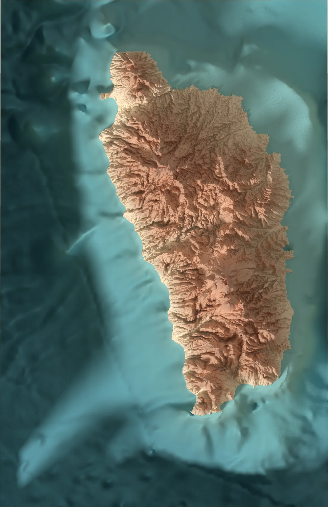 Ray-traced relief map of Dominica