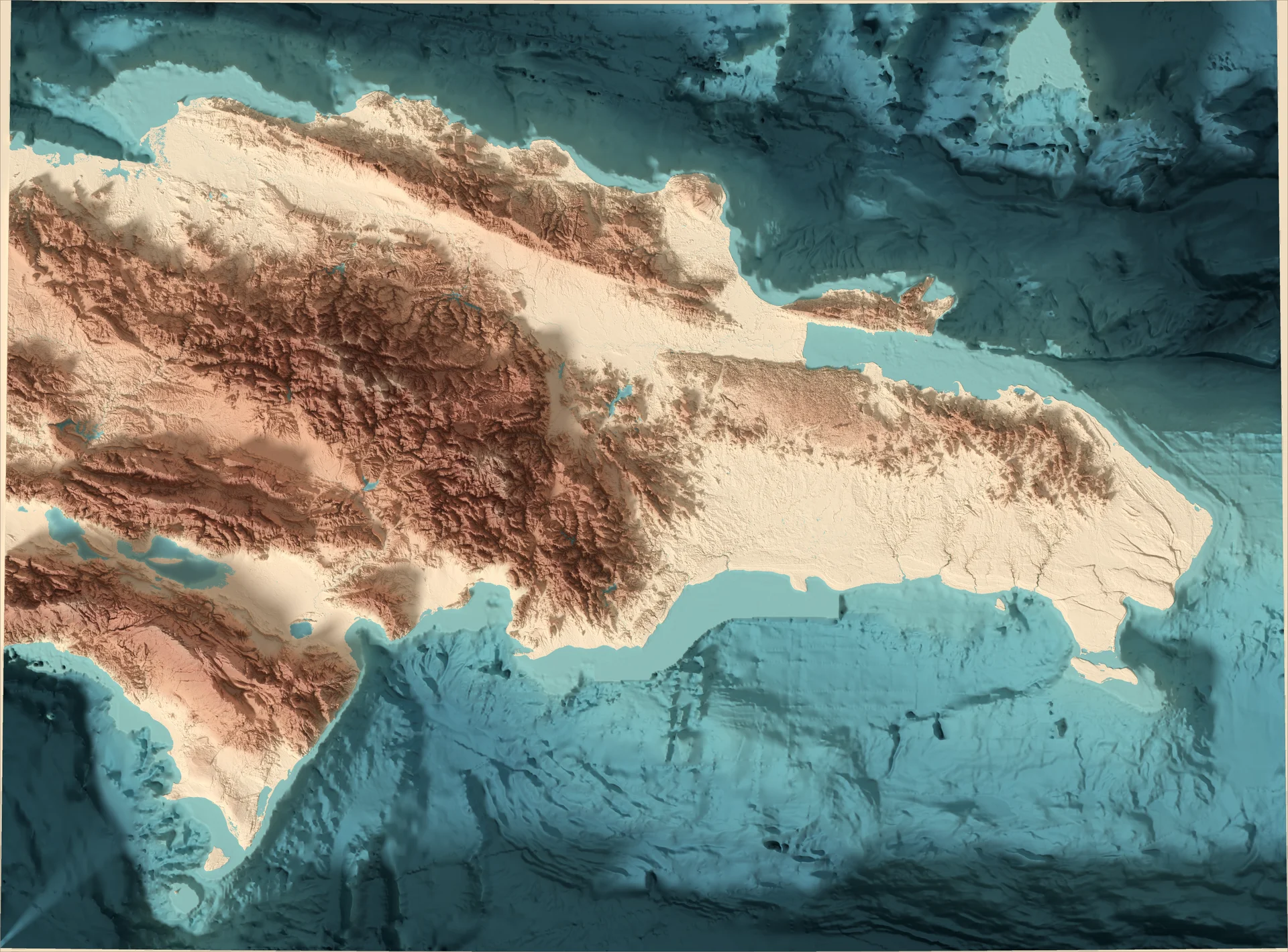 Ray-traced relief map of Dominican Republic