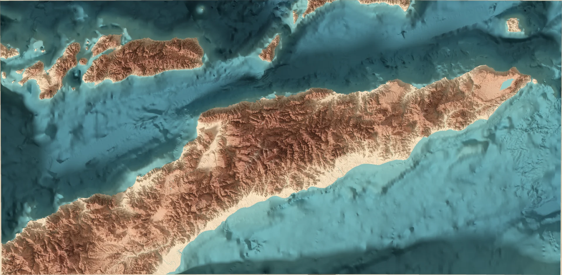 Ray-traced relief map of East Timor