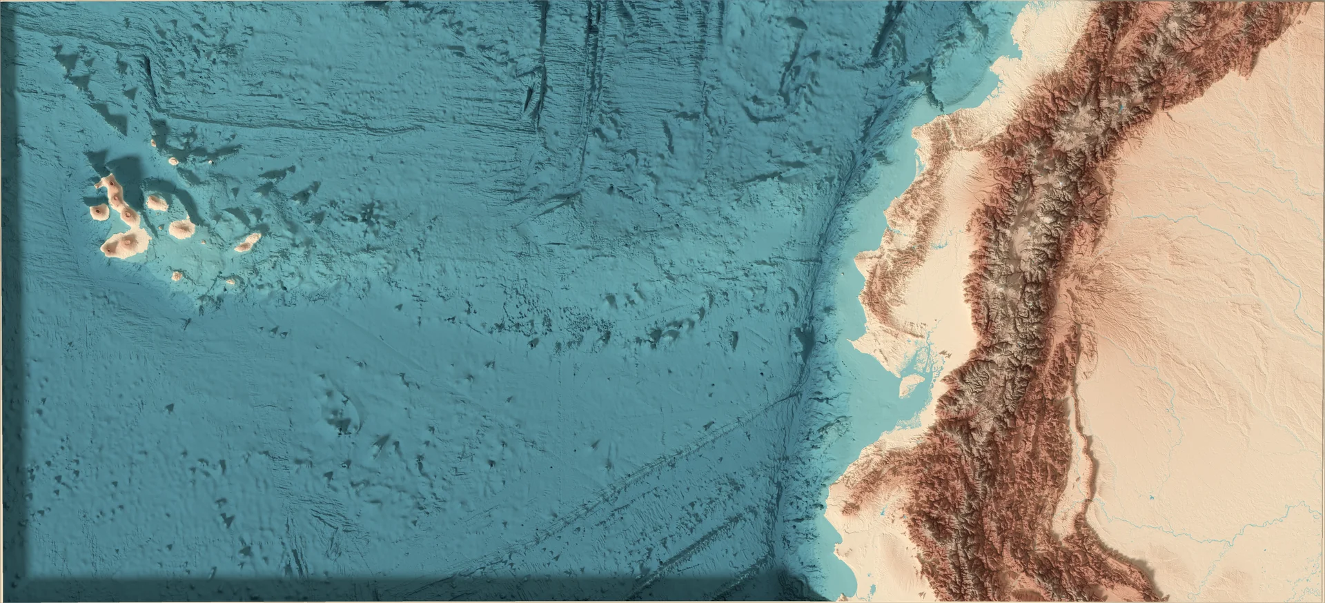 Ray-traced relief map of Ecuador