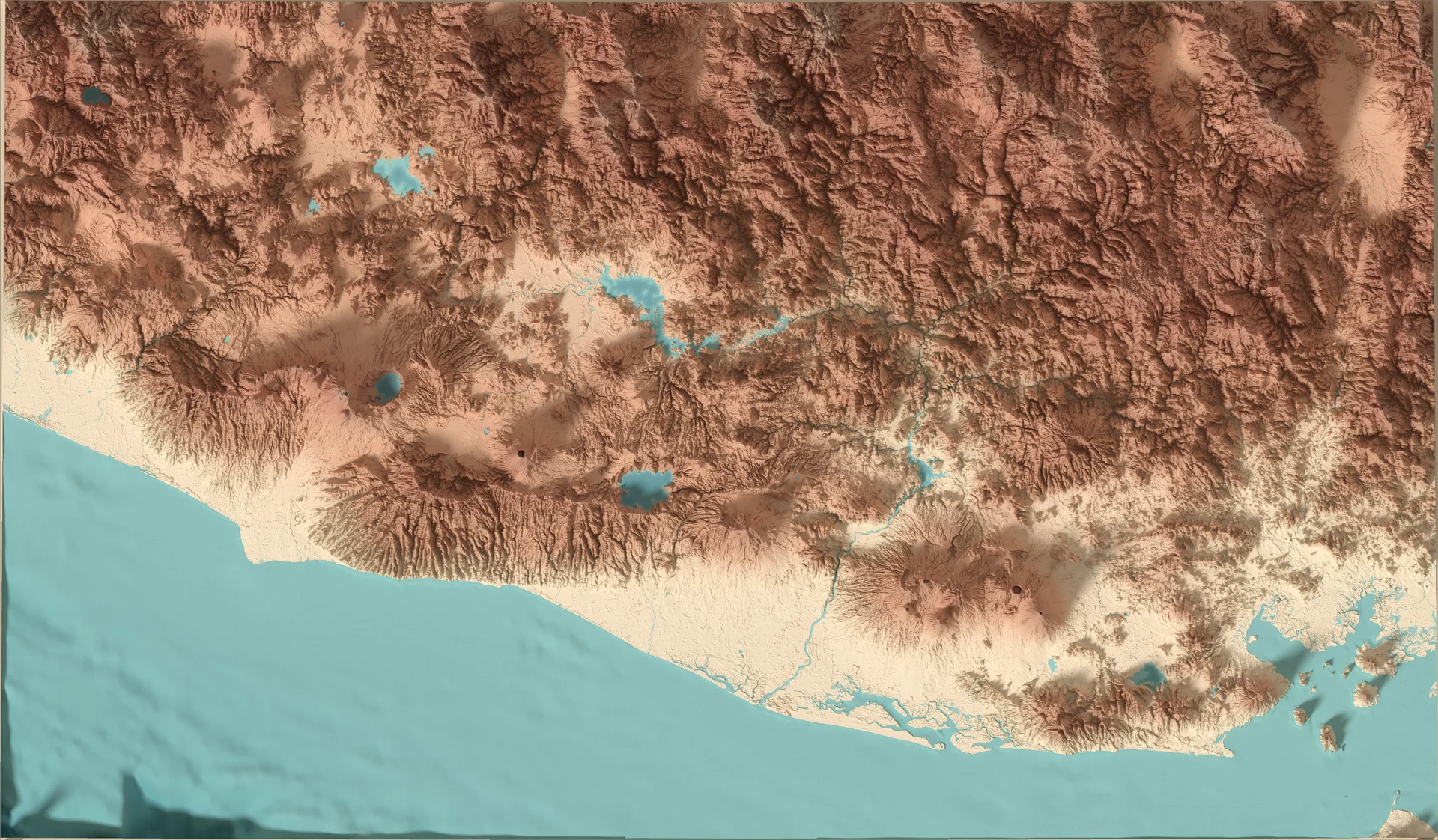 Ray-traced relief map of El Salvador