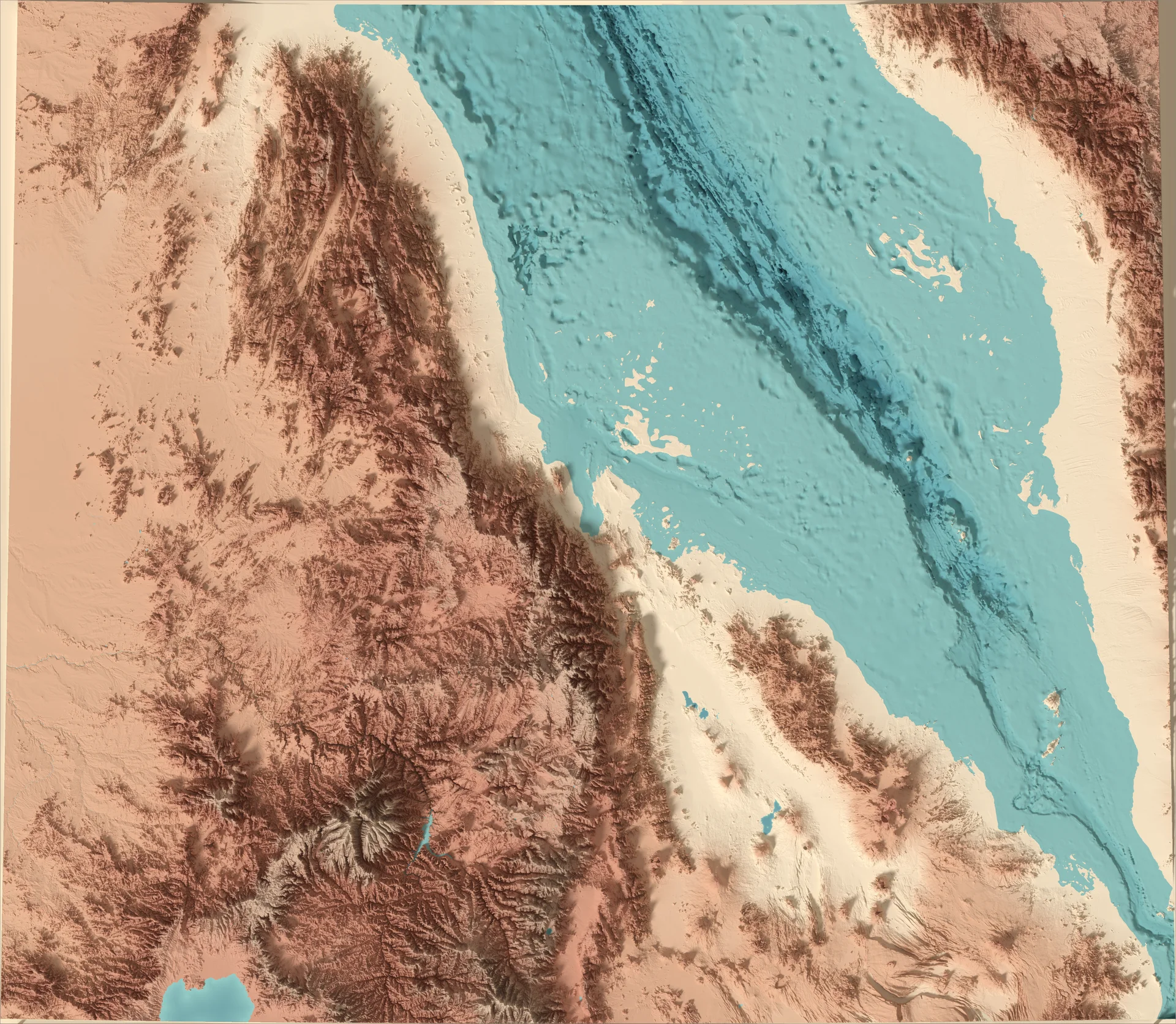 Ray-traced relief map of Eritrea