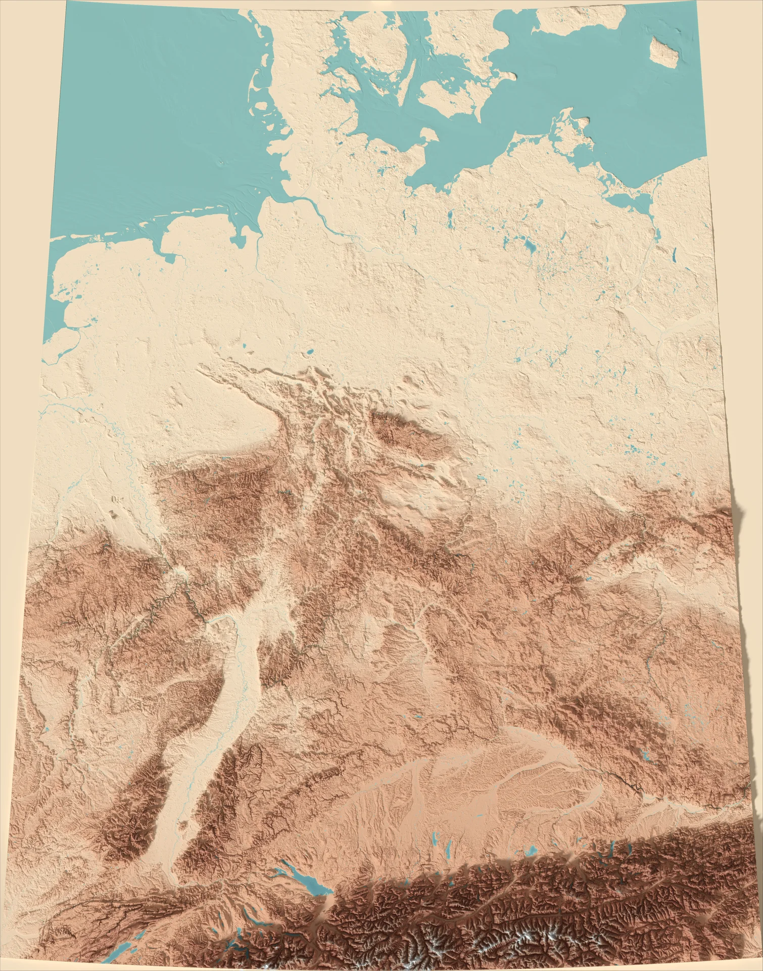 Ray-traced relief map of Germany