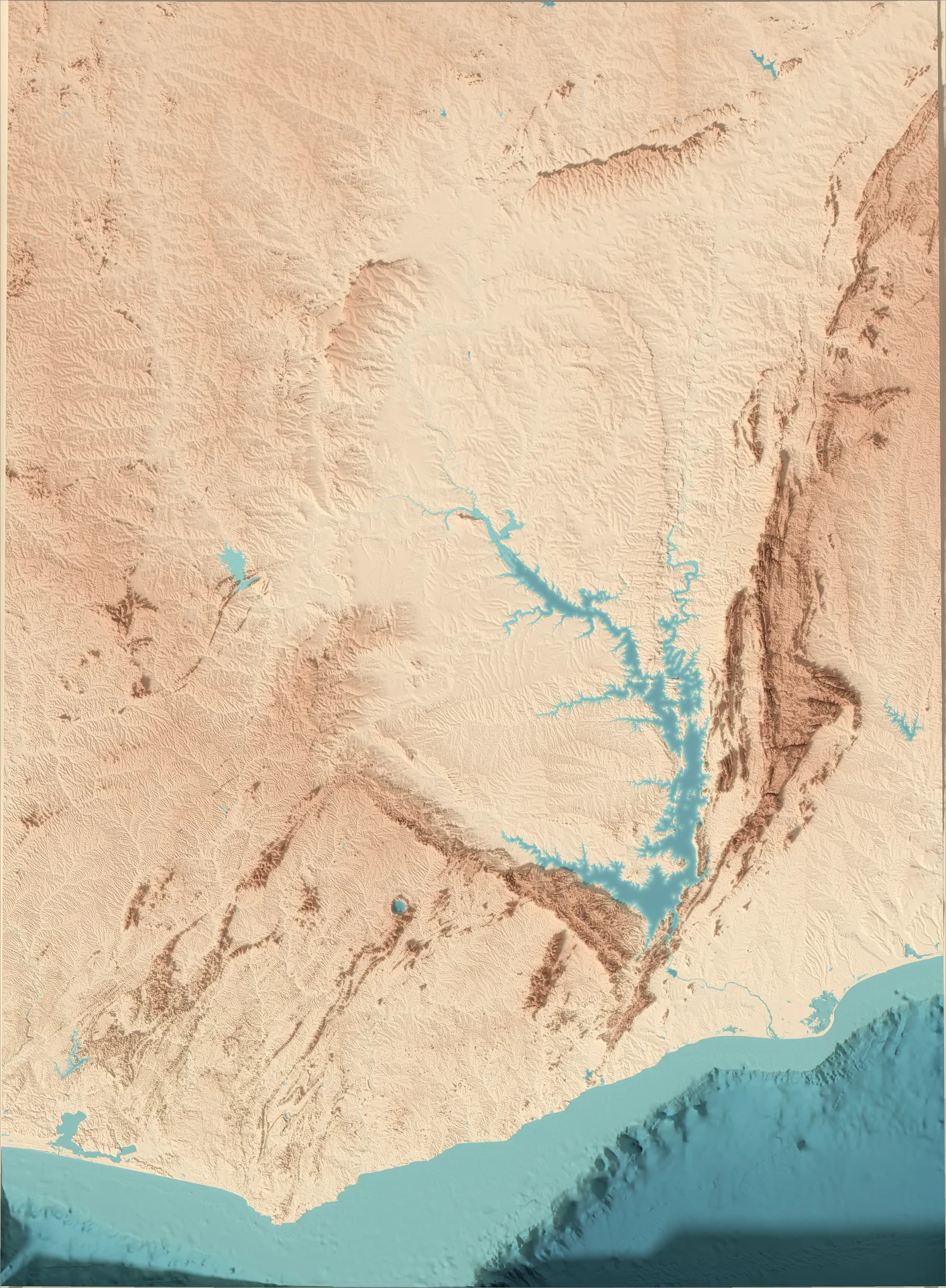 Ray-traced relief map of Ghana