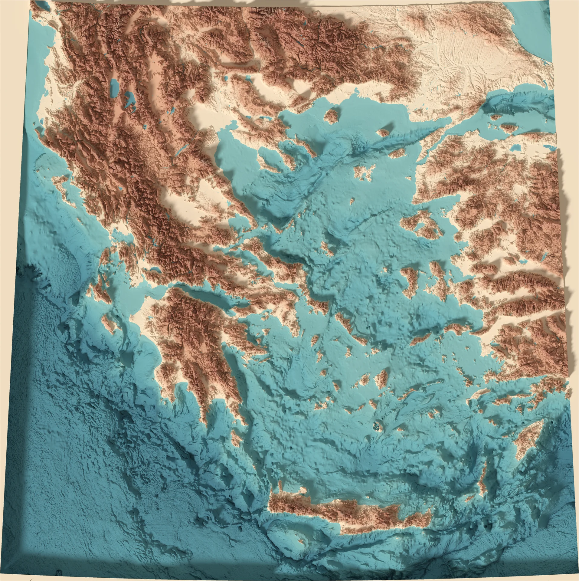 Ray-traced relief map of Greece
