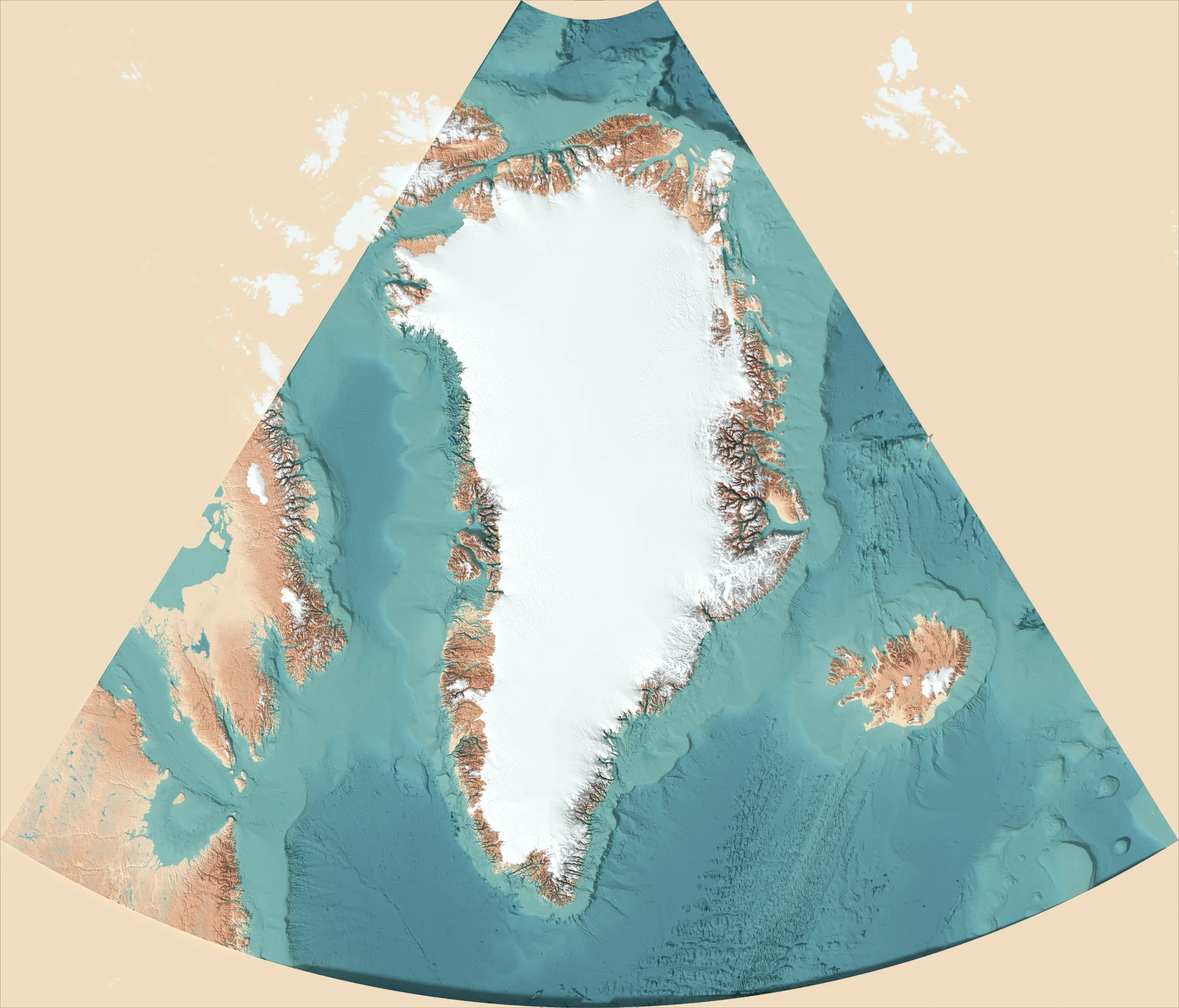 Ray-traced relief map of Greenland