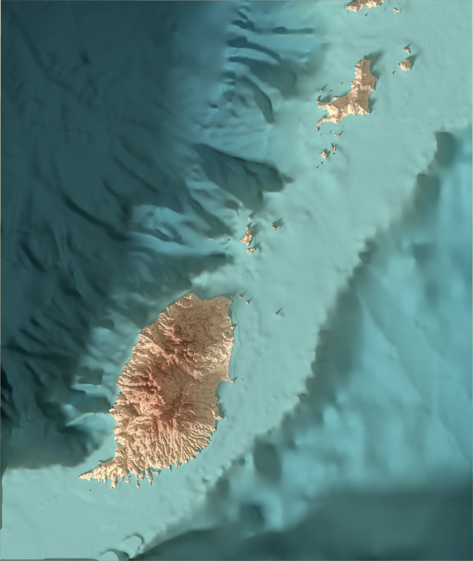 Ray-traced relief map of Grenada