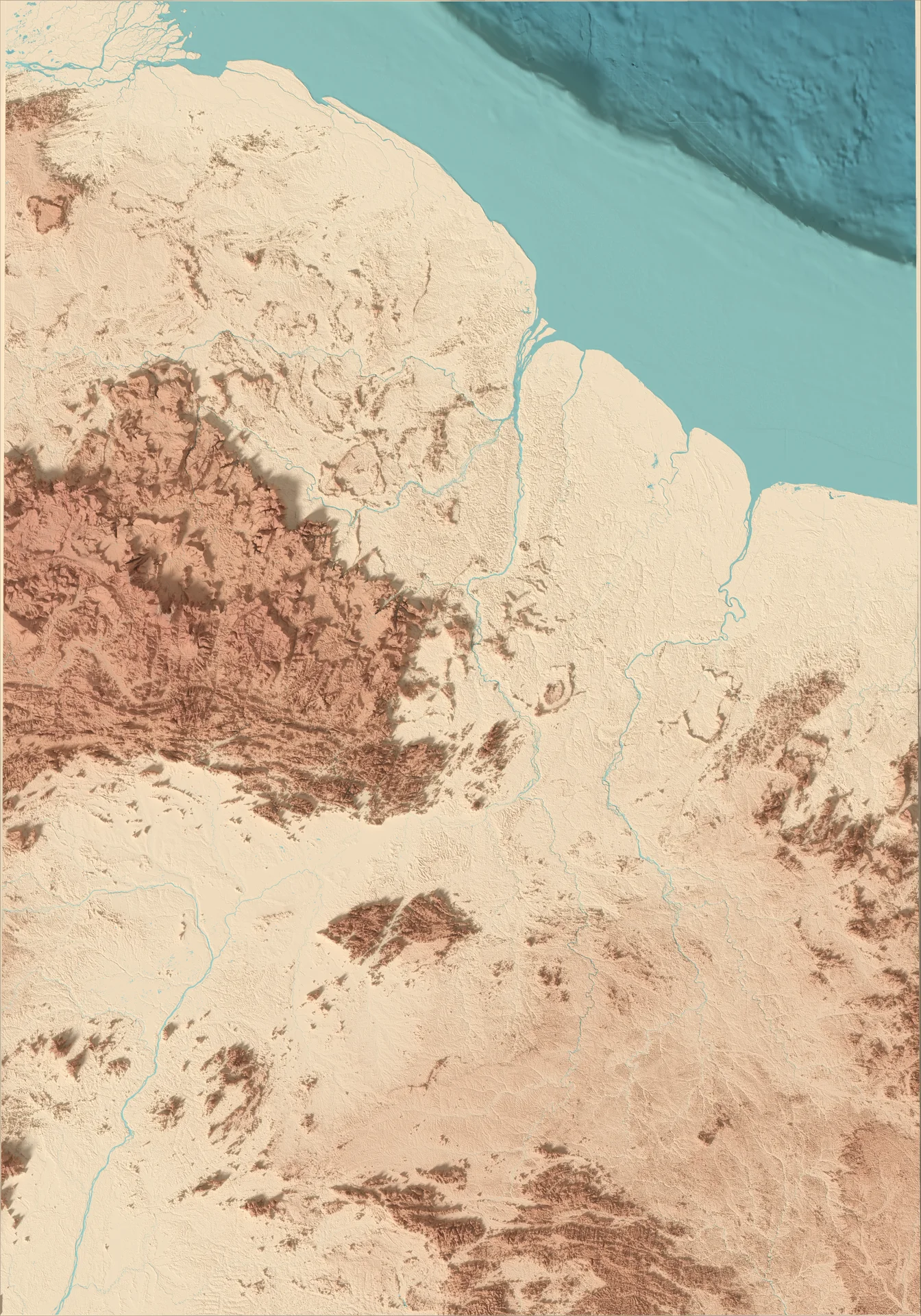 Ray-traced relief map of Guyana
