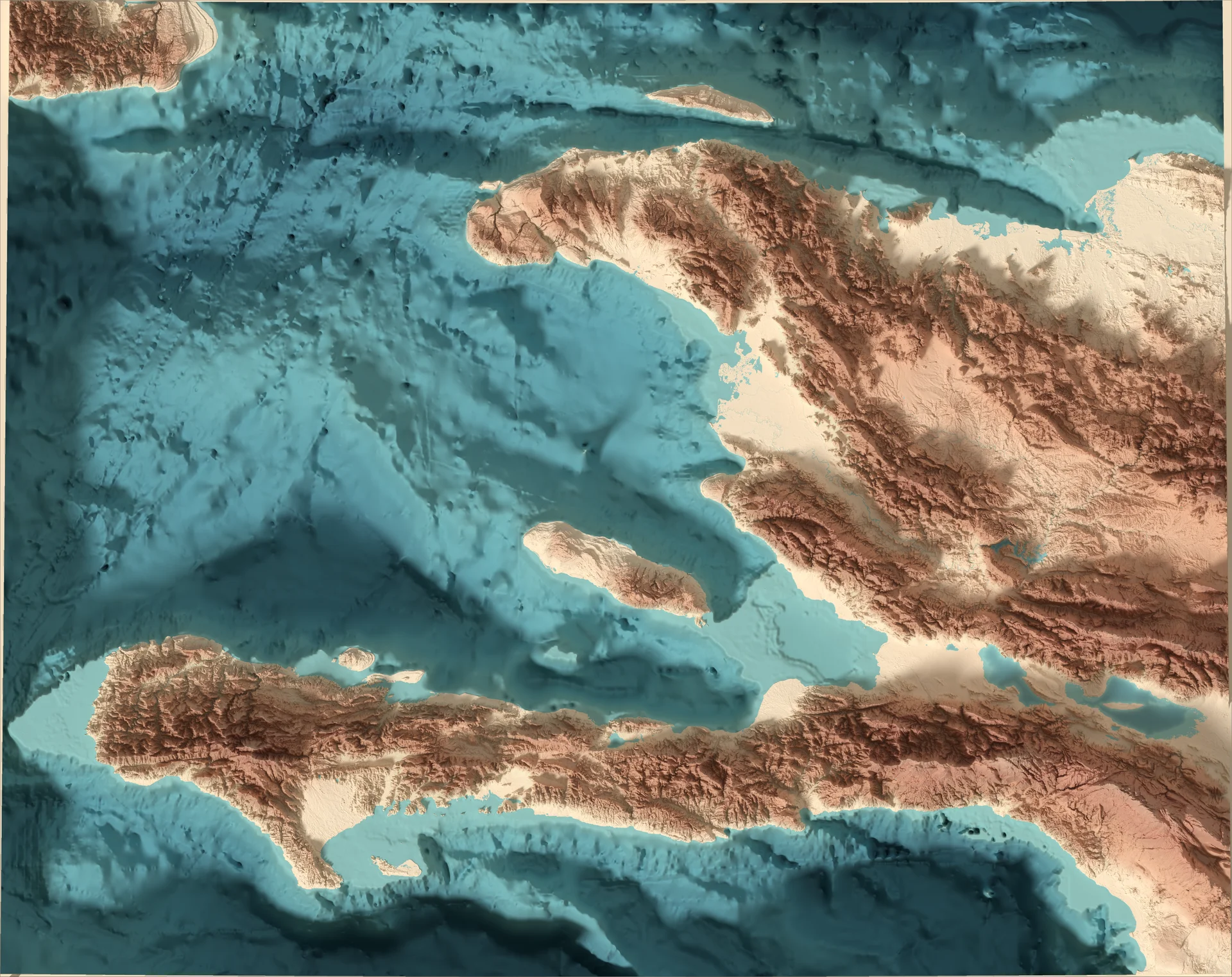 Ray-traced relief map of Haiti