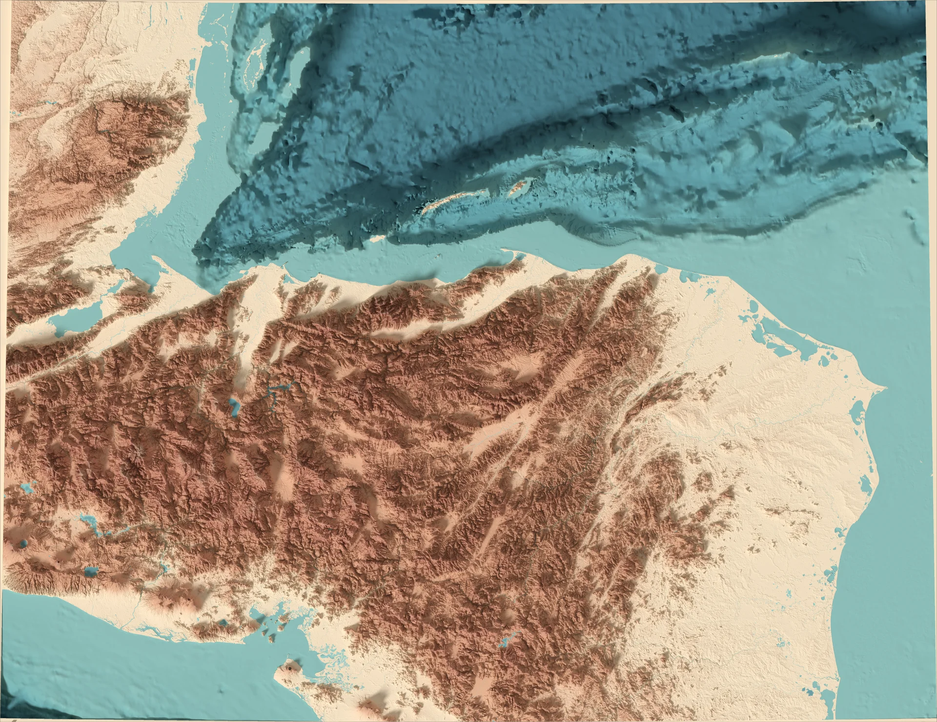 Ray-traced relief map of Honduras