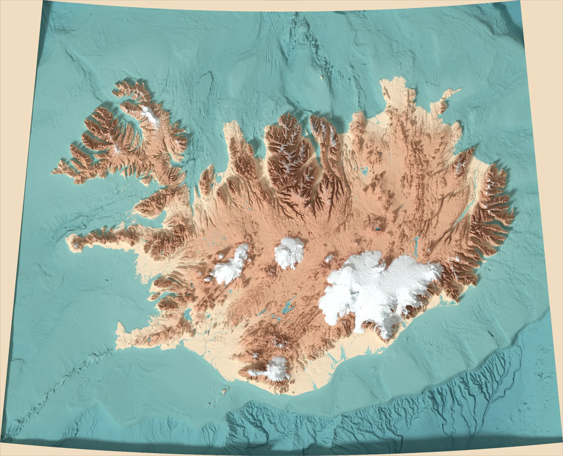 Ray-traced relief map of Iceland