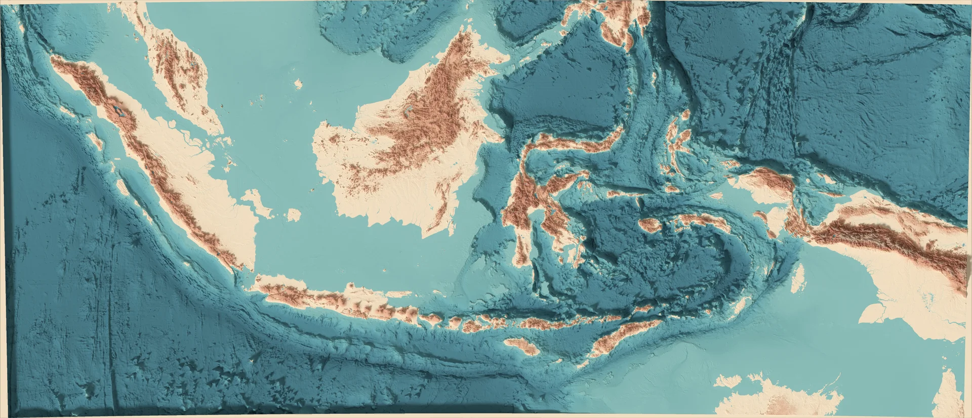Ray-traced relief map of Indonesia