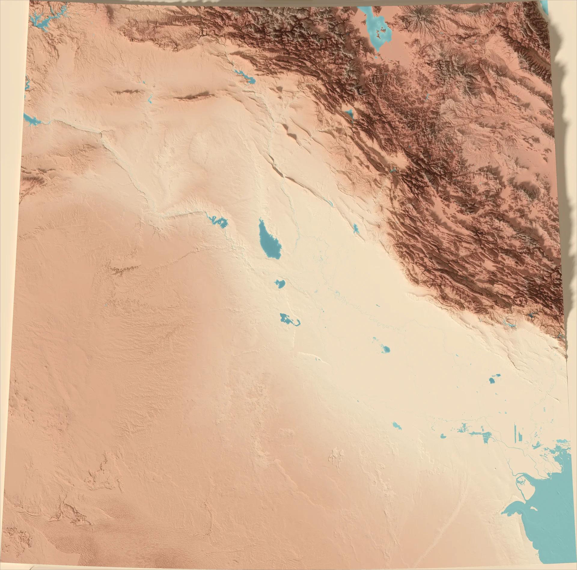 Ray-traced relief map of Iraq
