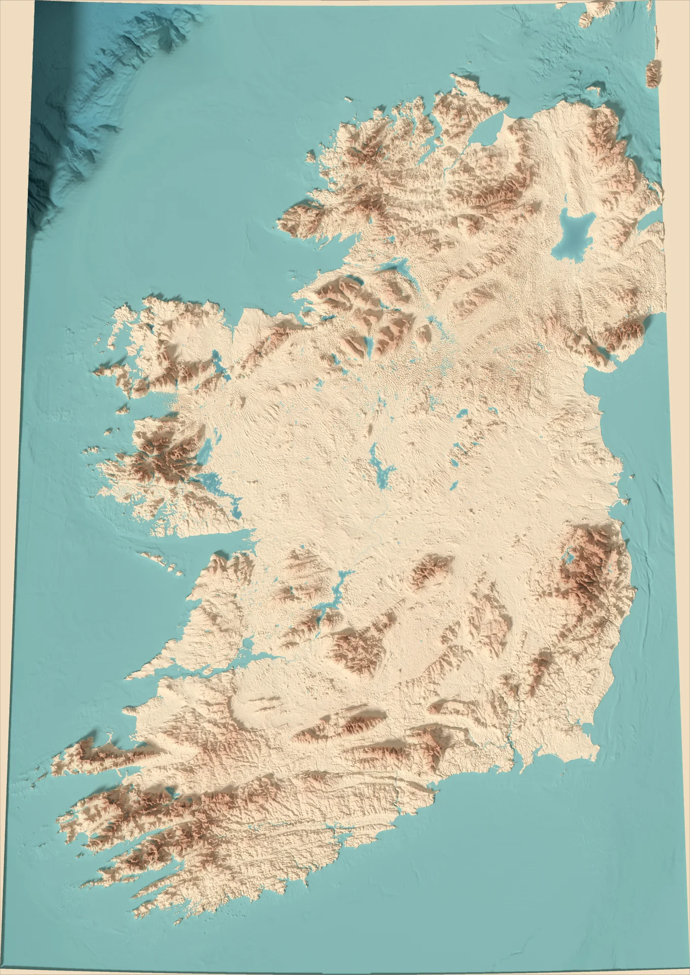 Ray-traced relief map of Ireland