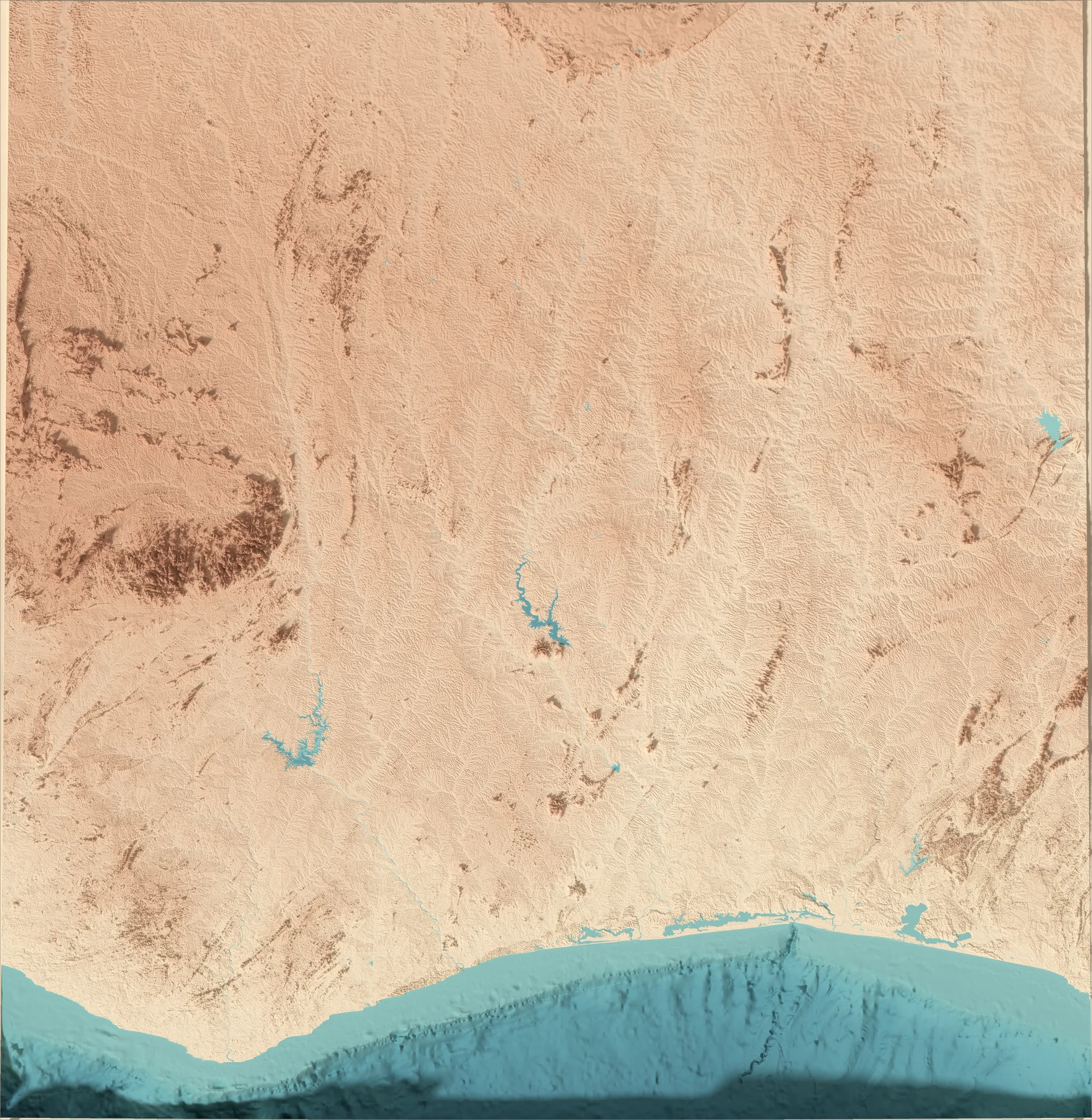 Ray-traced relief map of Ivory Coast