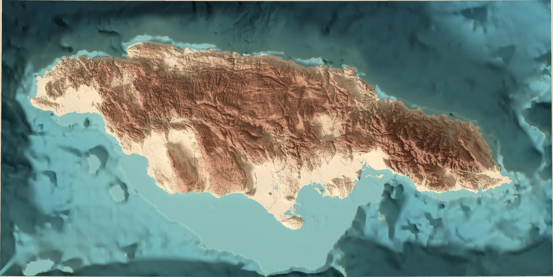 Ray-traced relief map of Jamaica