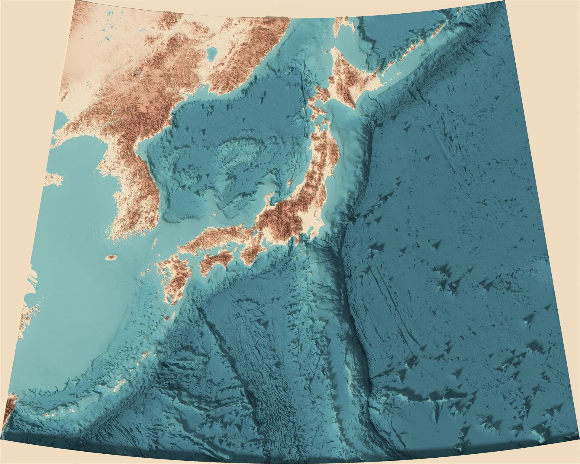 Ray-traced relief map of Japan