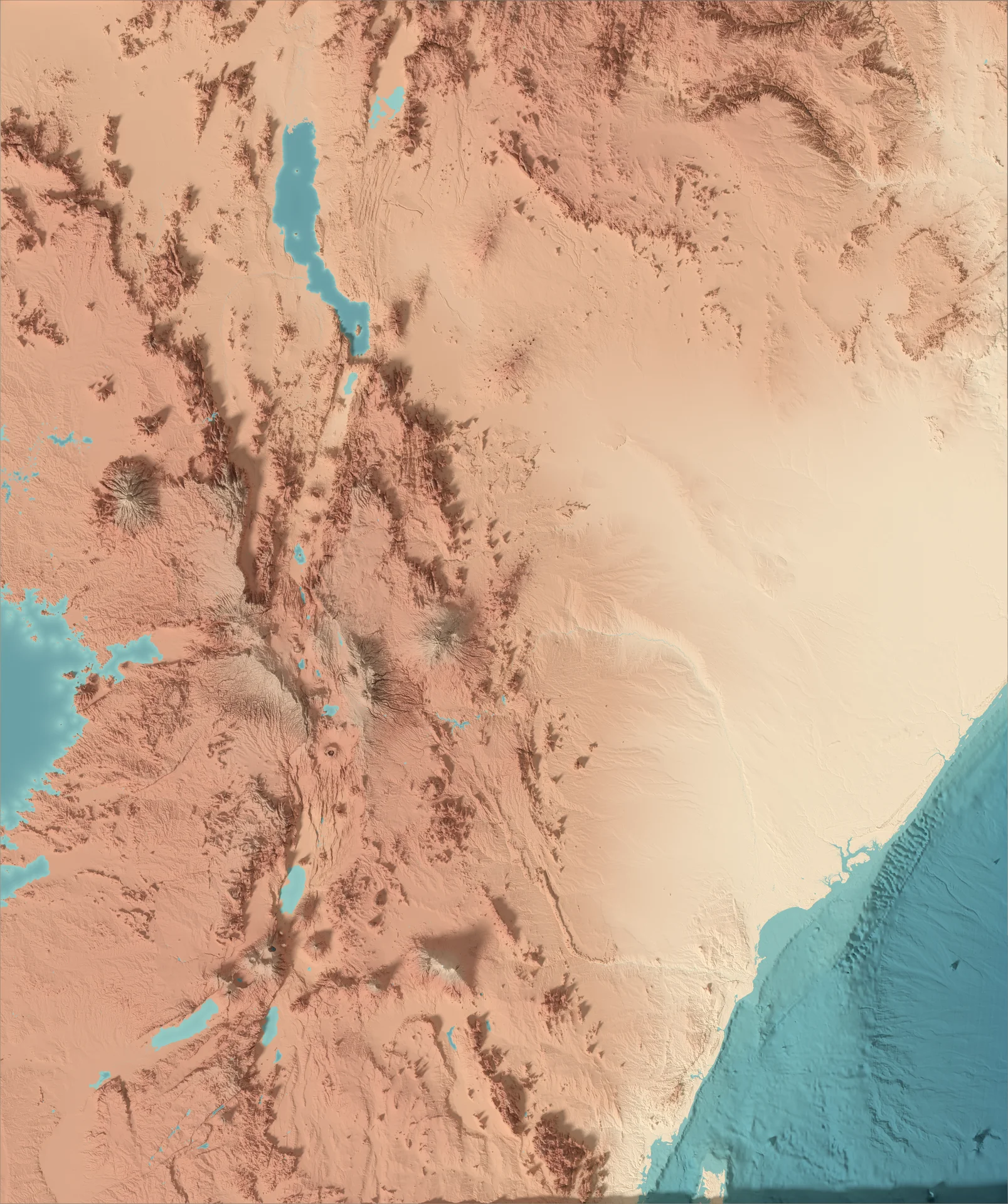 Ray-traced relief map of Kenya