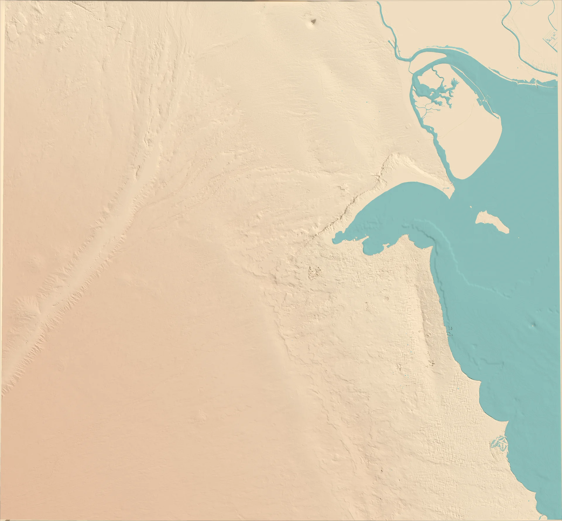 Ray-traced relief map of Kuwait
