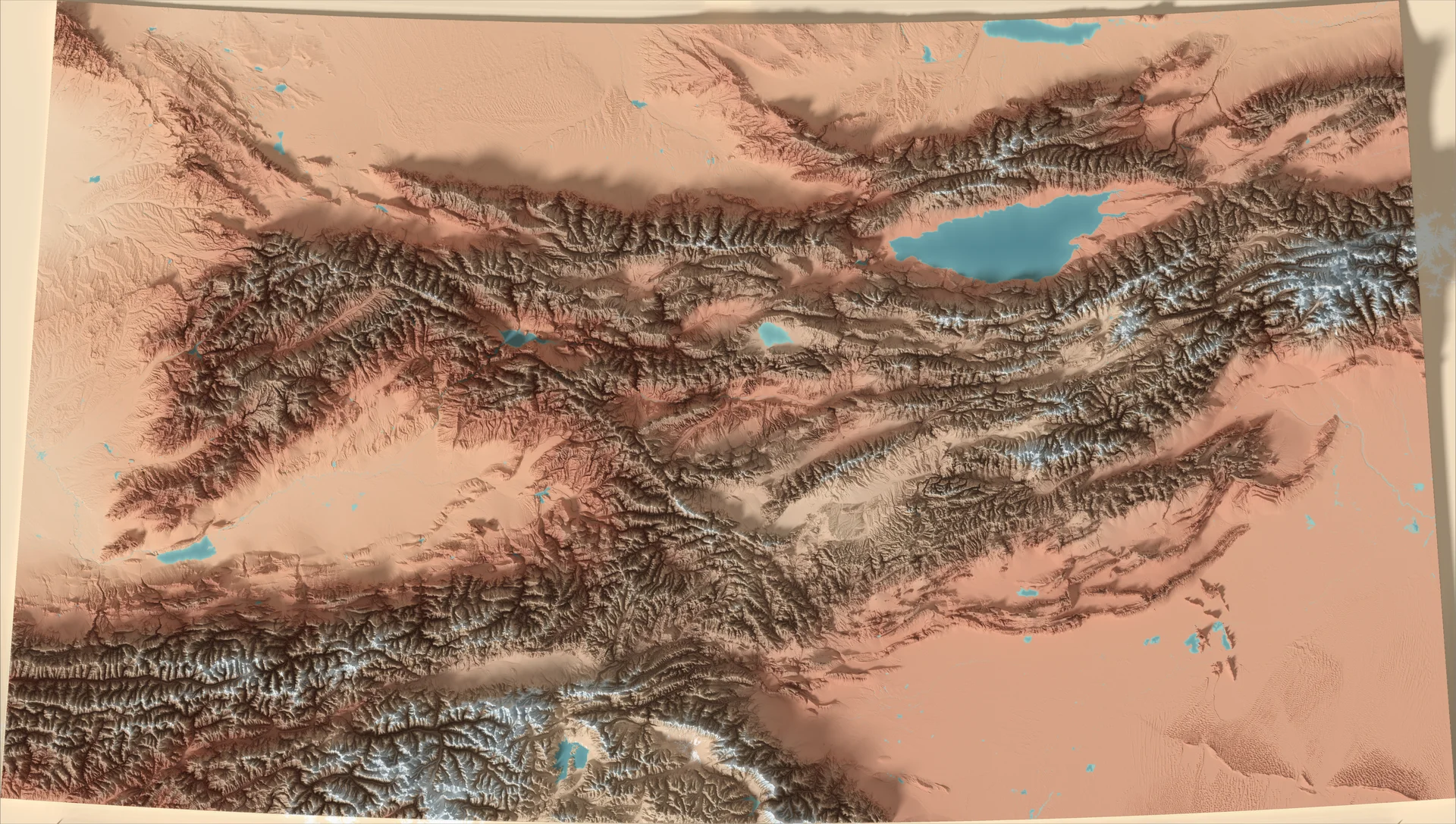 Ray-traced relief map of Kyrgyzstan