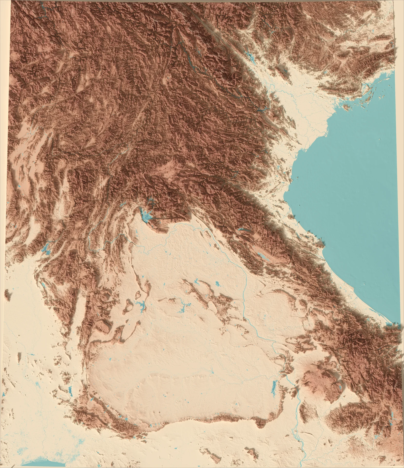 Ray-traced relief map of Laos