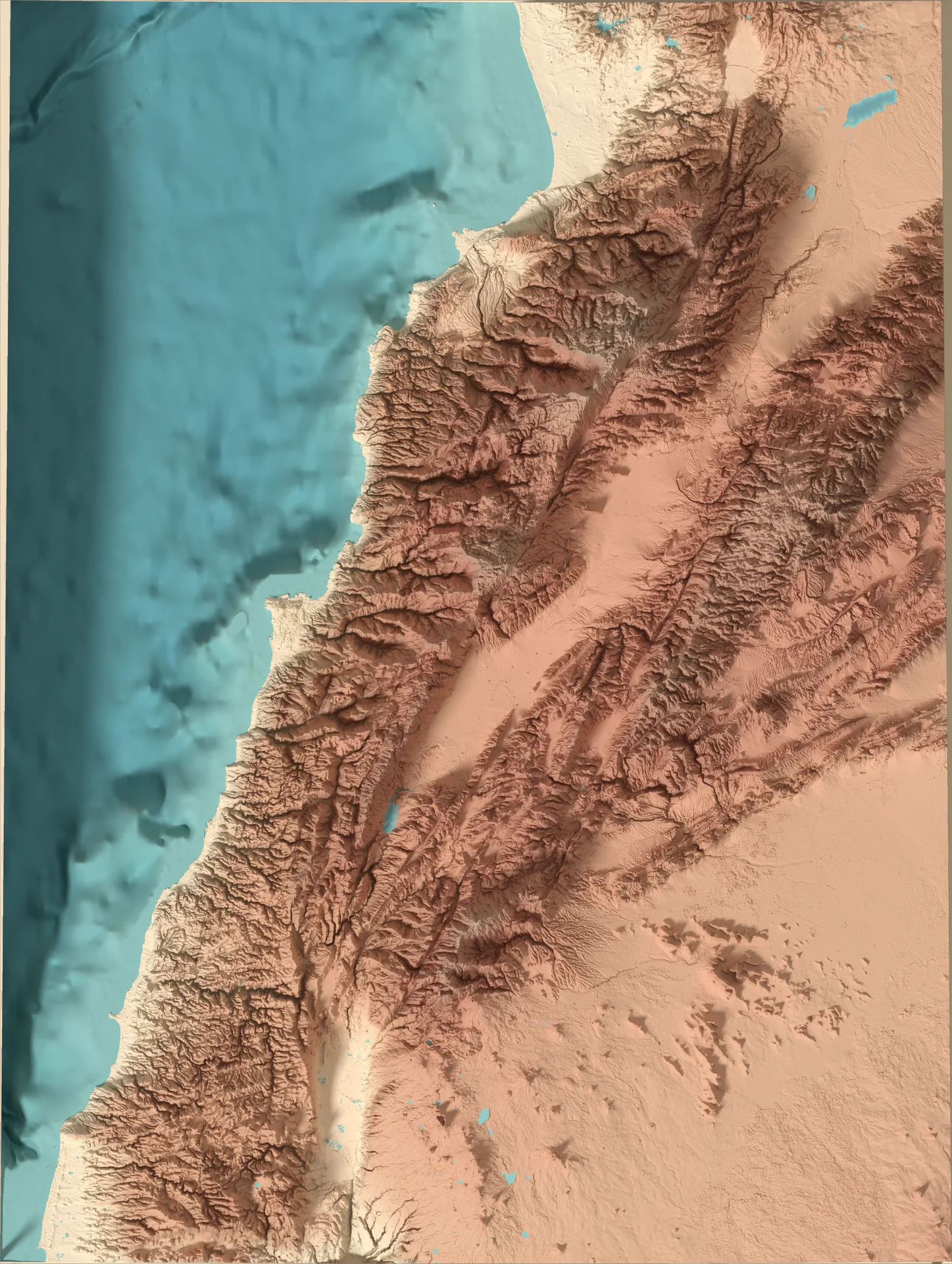 Ray-traced relief map of Lebanon