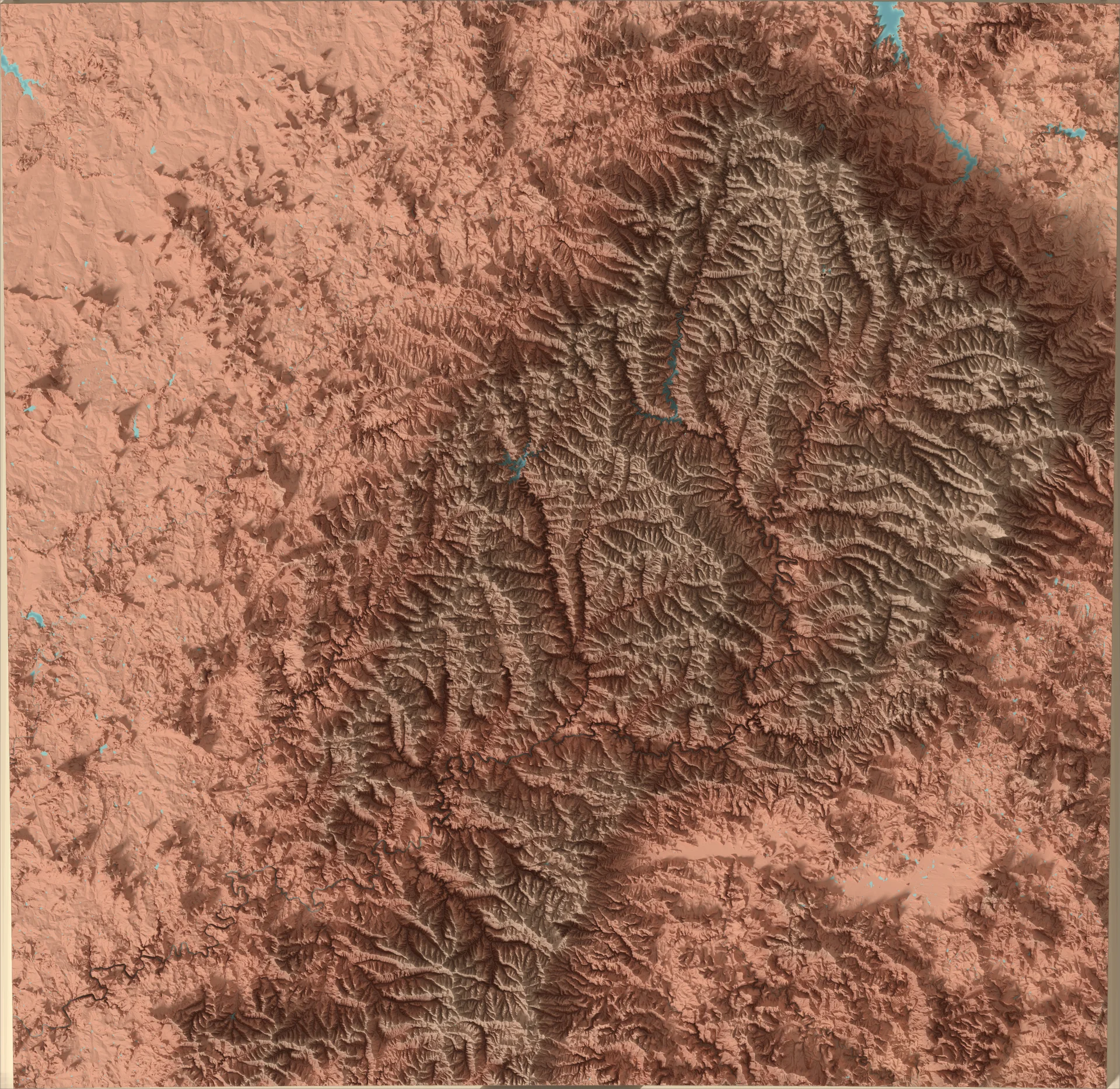 Ray-traced relief map of Lesotho