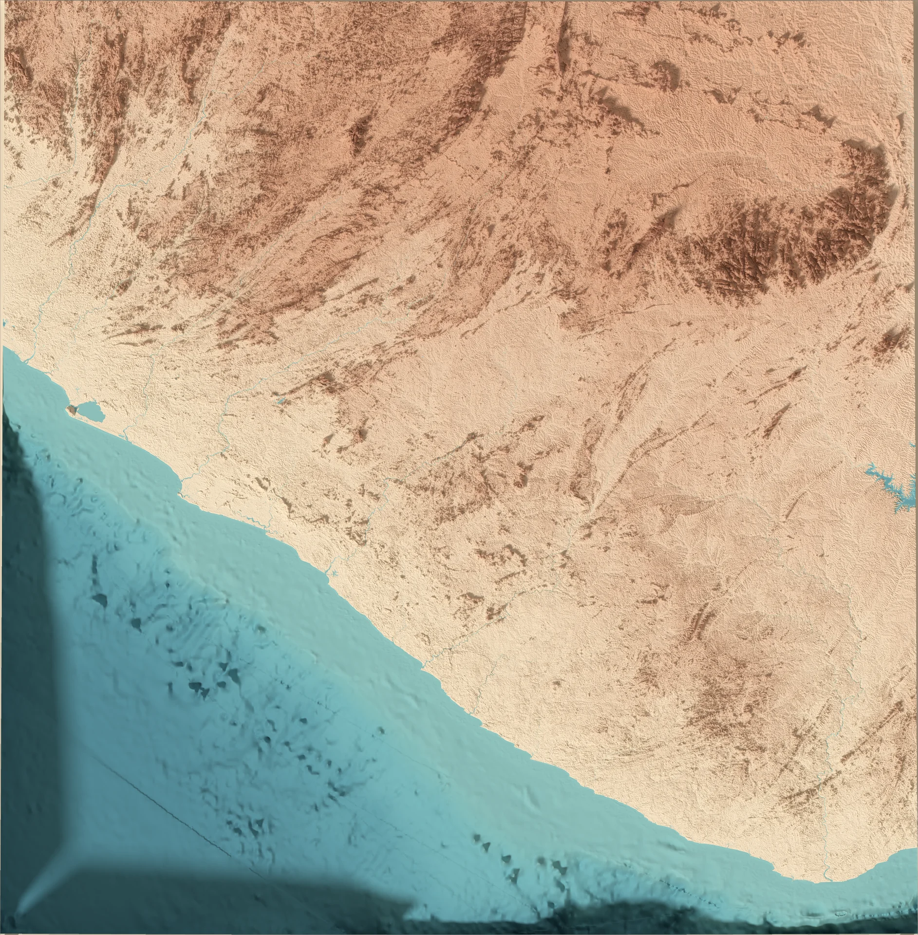 Ray-traced relief map of Liberia